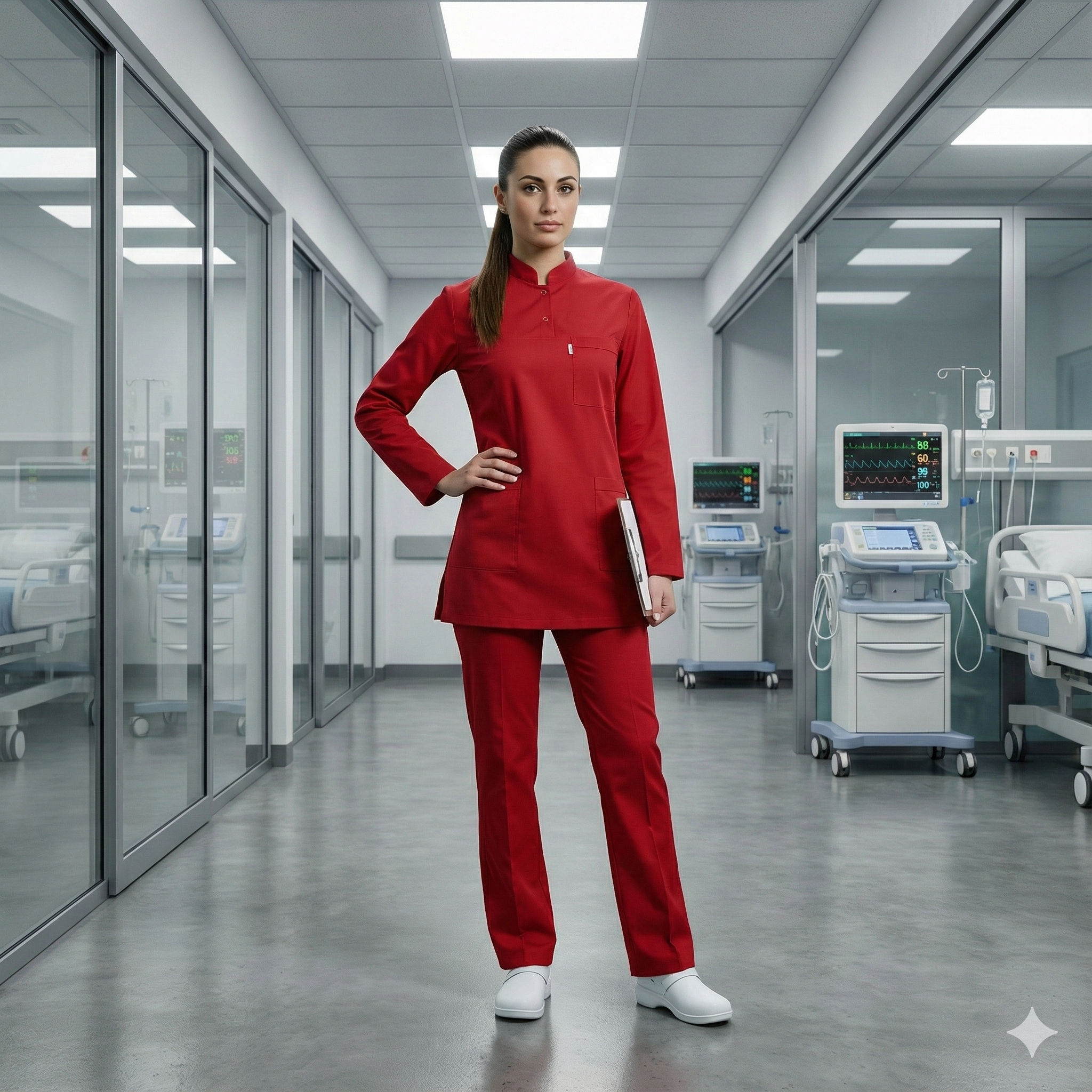 KIRMIZI HAKİM YAKA SOFT LİKRALI DOKTOR HEMŞİRE SCRUBS TAKIMTesettür forma, hemşire forma, scrubs, hemşire kıyafeti, hemşire önlük, hemşire üniforma, terycotton forma, uzun kollu bayan formaTesettür Formalar