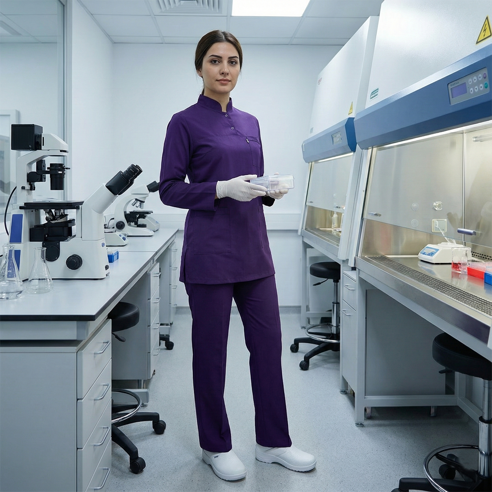 KOYU MOR HAKİM YAKA SOFT LİKRALI DOKTOR HEMŞİRE SCRUBS TAKIMTesettür forma, hemşire forma, scrubs, hemşire kıyafeti, hemşire önlük, hemşire üniforma, terycotton forma, uzun kollu bayan formaTesettür Formalar