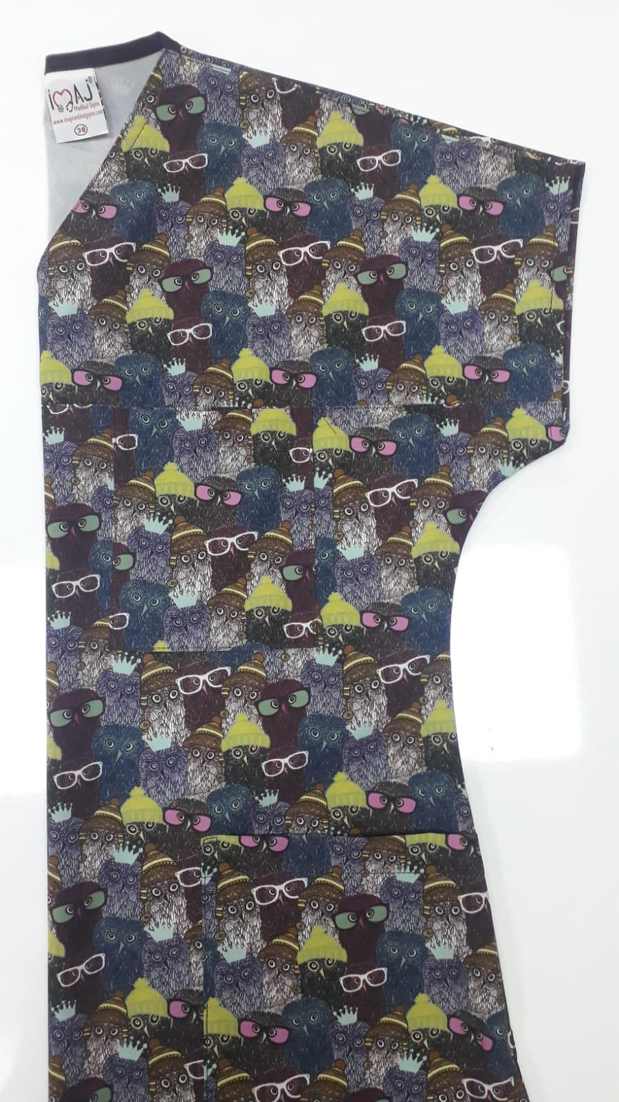 Likralı Gözlüklü Baykuş desen Bayan yarasa model üstDesenli Forma Takımları