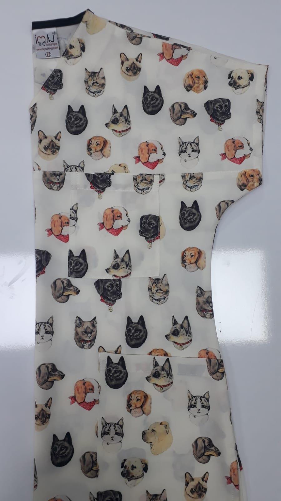 Likralı Köpek desen Bayan yarasa model üstDesenli Forma Takımları