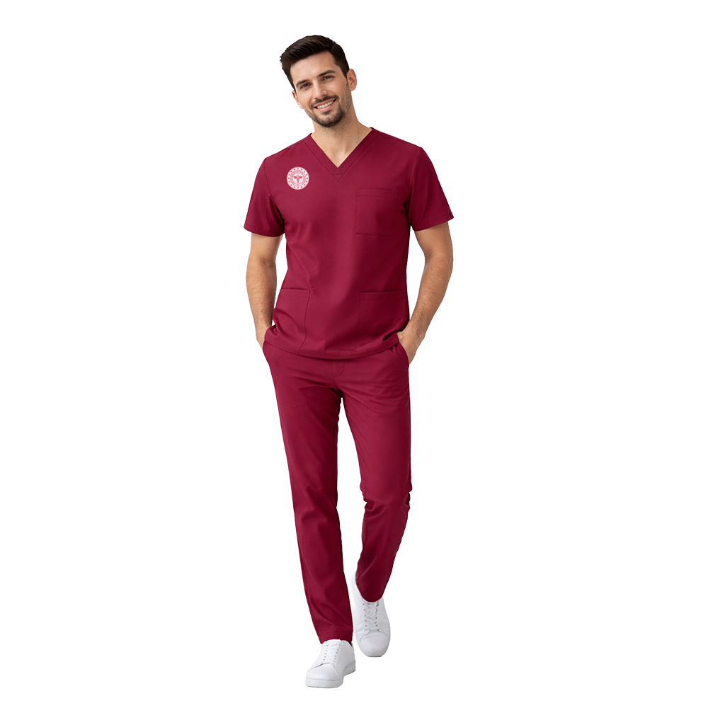 LİSANS-LİSANSÜSTÜ FORMASI LİKRALI SCRUBS TAKIM (BİKİNG RED) SAĞLIK BAKANLIĞI UYUMLUAvicenna Erkek Forma Takımı Alpaka Kumaş Scrubs Sağlık Bakanlığı Standart Formaları