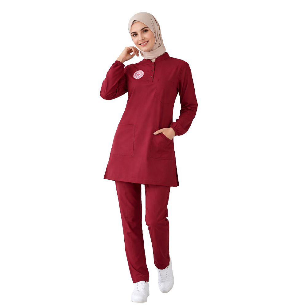 LİSANS-LİSANSÜSTÜ FORMASI LİKRALI SCRUBS TAKIM (BİKİNG RED) SAĞLIK BAKANLIĞI UYUMLUTesettür forma, hemşire forma, scrubs, hemşire kıyafeti, hemşire önlük, hemşire üniforma, terycotton forma, uzun kollu bayan formaSağlık Bakanlığı Standart Formaları