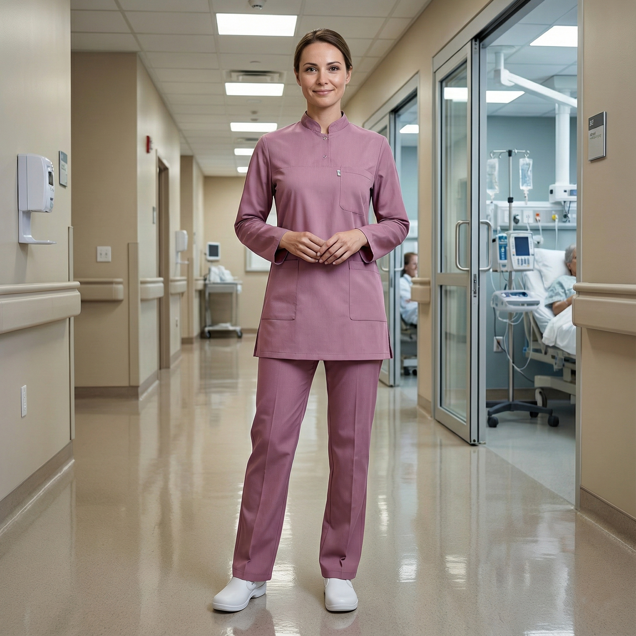 PUDRA HAKİM YAKA SOFT LİKRALI DOKTOR HEMŞİRE SCRUBS TAKIMTesettür forma, hemşire forma, scrubs, hemşire kıyafeti, hemşire önlük, hemşire üniforma, terycotton forma, uzun kollu bayan formaTesettür Formalar