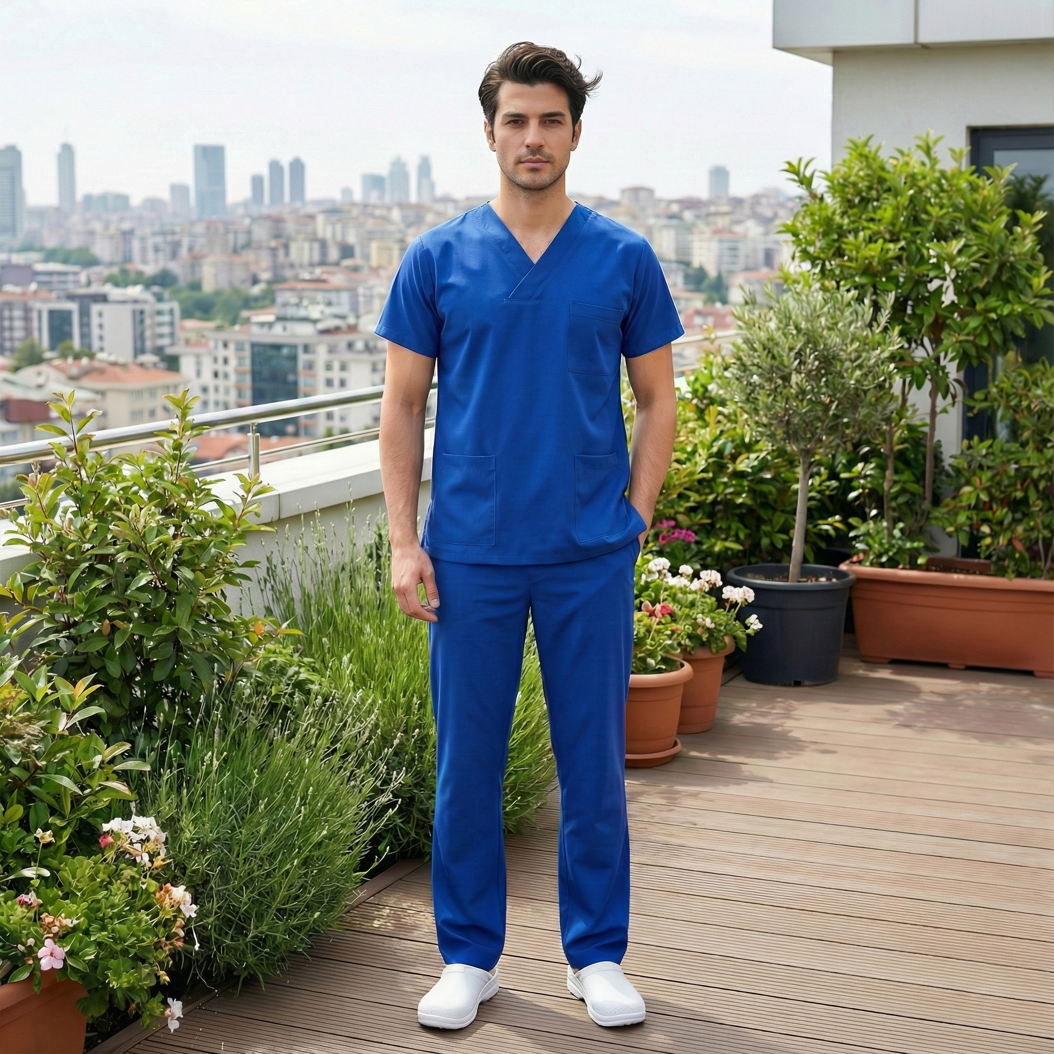 SAKS MAVİ SOFT LİKRALI V YAKA DOKTOR HEMŞİRE SCRUBS TAKIMAvicenna Erkek Forma Takımı Alpaka Kumaş Scrubs Bay Bayan Formalar