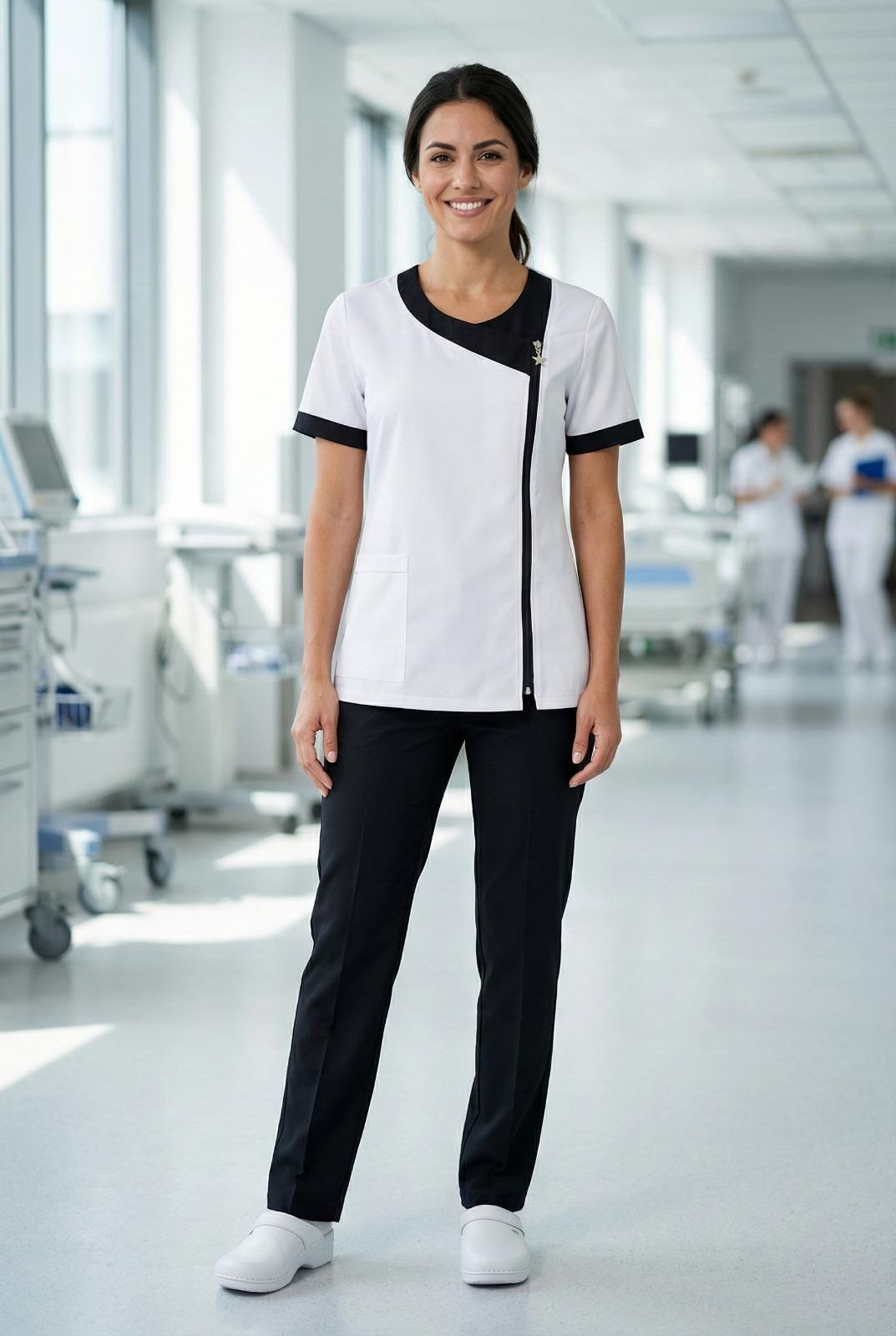 SİYAH STAR MODEL ÜNÜFORMA TAKIMKısa kollu bayan önlük Doktor Önlüğü Alpaka kumaş Öğretmen önlüğühelena modelleri