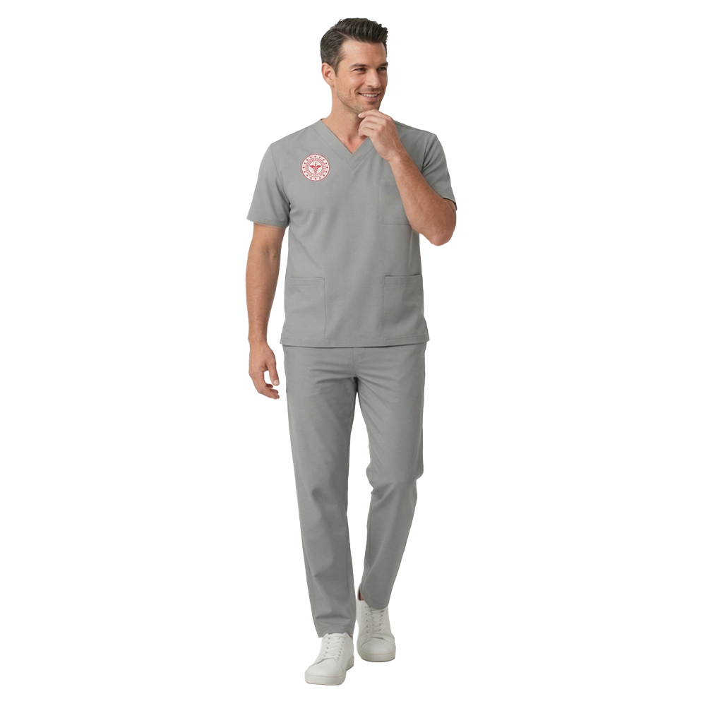 TEKNİK HİZMETLER FORMASI LİKRALI SCRUBS TAKIM (NEUTRAL GRAY) SAĞLIK BAKANLIĞI UYUMLUAvicenna Erkek Forma Takımı Alpaka Kumaş Scrubs Sağlık Bakanlığı Standart Formaları