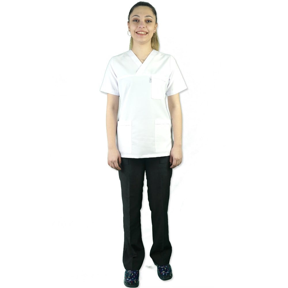 Üst Beyaz Alt Lacivet ALPAKA Mevsimlik Kumaş V Yaka Bayan Hemşire Doktor Forma Takımlarıhemşire forma, scrubs, hemşire kıyafeti, hemşire önlük, hemşire üniforma, Alpaka formaNöbet Takımları