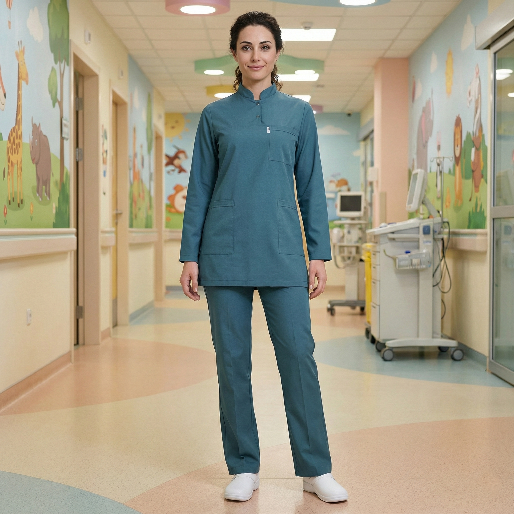 YUDUM MAVİ HAKİM YAKA SOFT LİKRALI DOKTOR HEMŞİRE SCRUBS TAKIMTesettür forma, hemşire forma, scrubs, hemşire kıyafeti, hemşire önlük, hemşire üniforma, terycotton forma, uzun kollu bayan formaTesettür Formalar