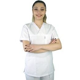 V yaka Bayan hemşire forması tek üst, Alpaka kumaş