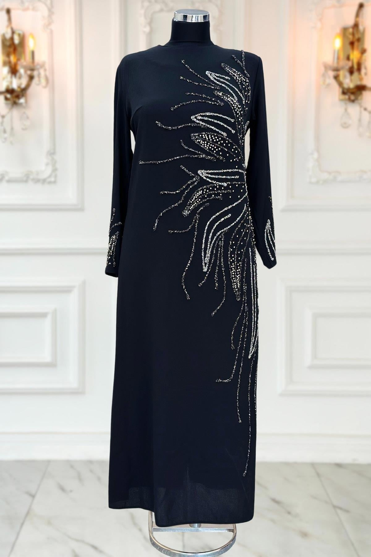 Vera Tesettür Abiye Elbise Siyah AMH1030