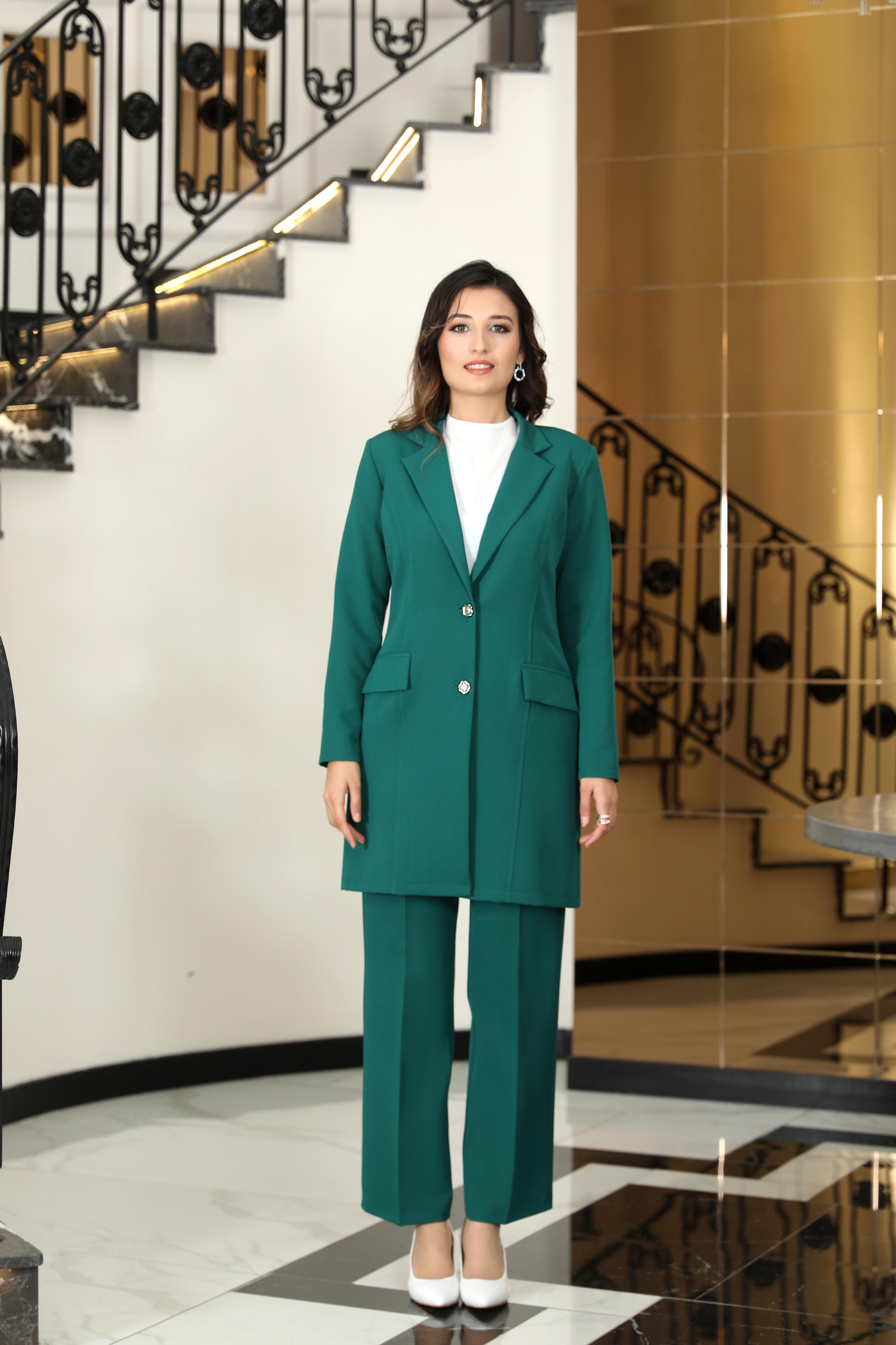 Ensemble veste et col mono Parla émeraude ELB70