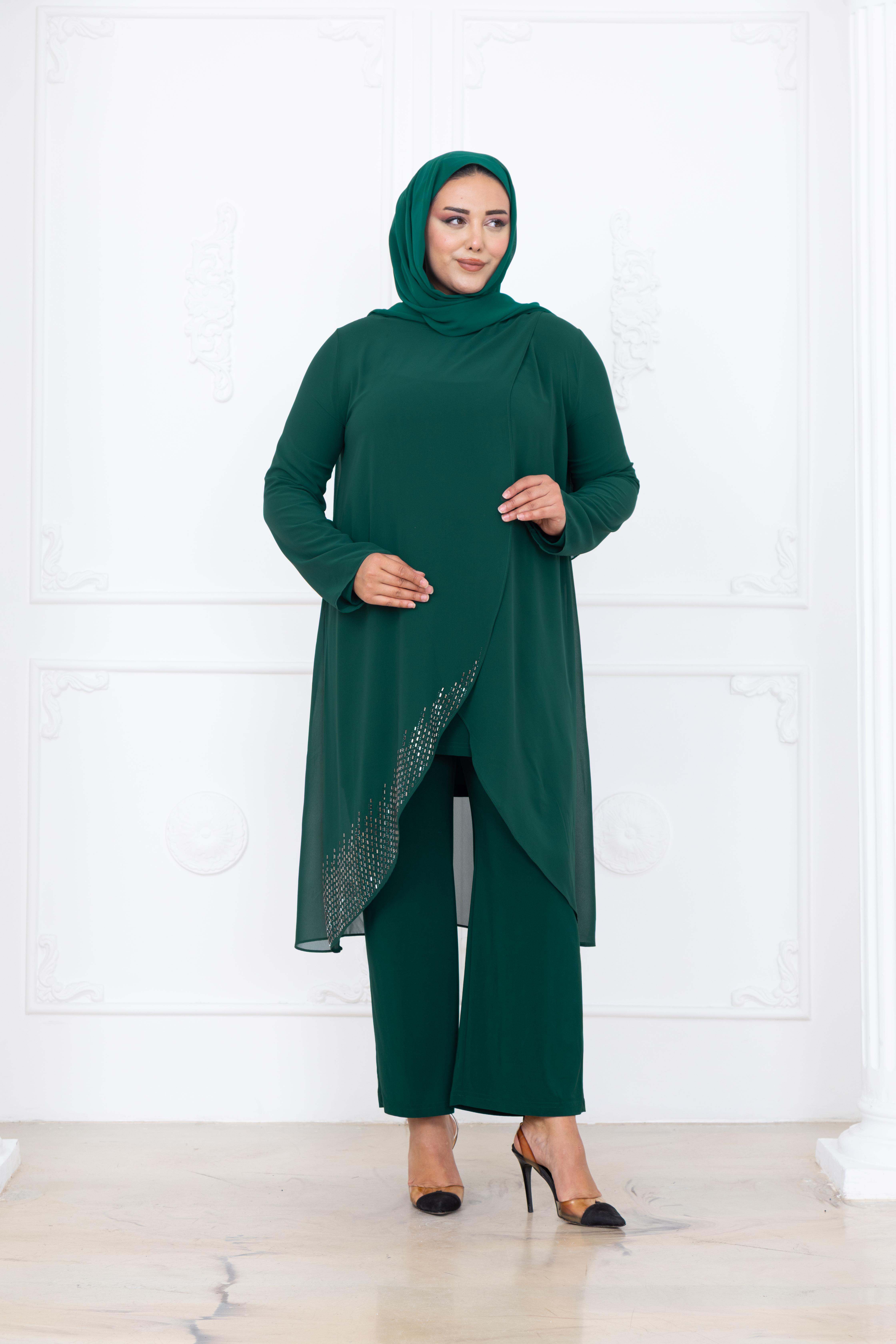 Esin Şifon Taşlı Tesettür Takım AMH1082