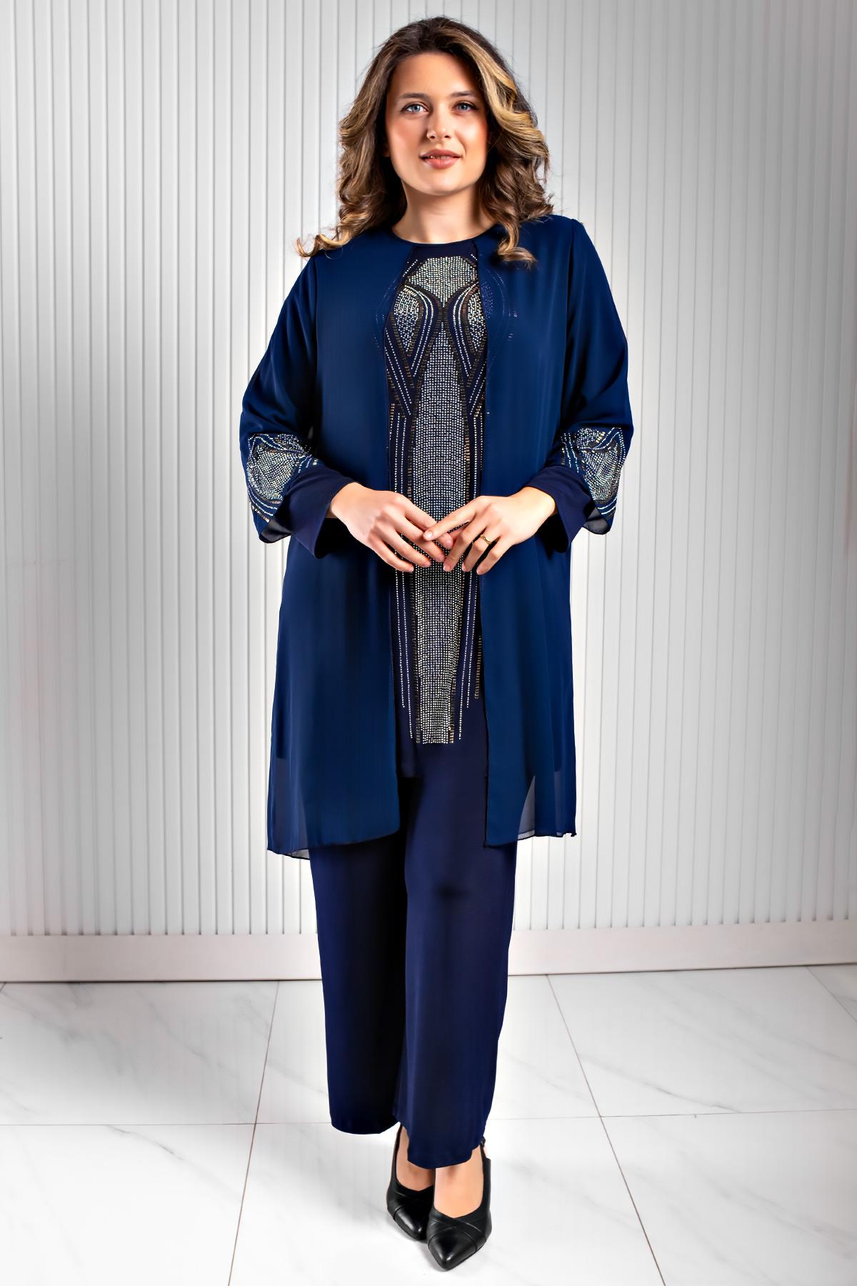Taş Baskı Detaylı İkili Takım Lacivert FHM952