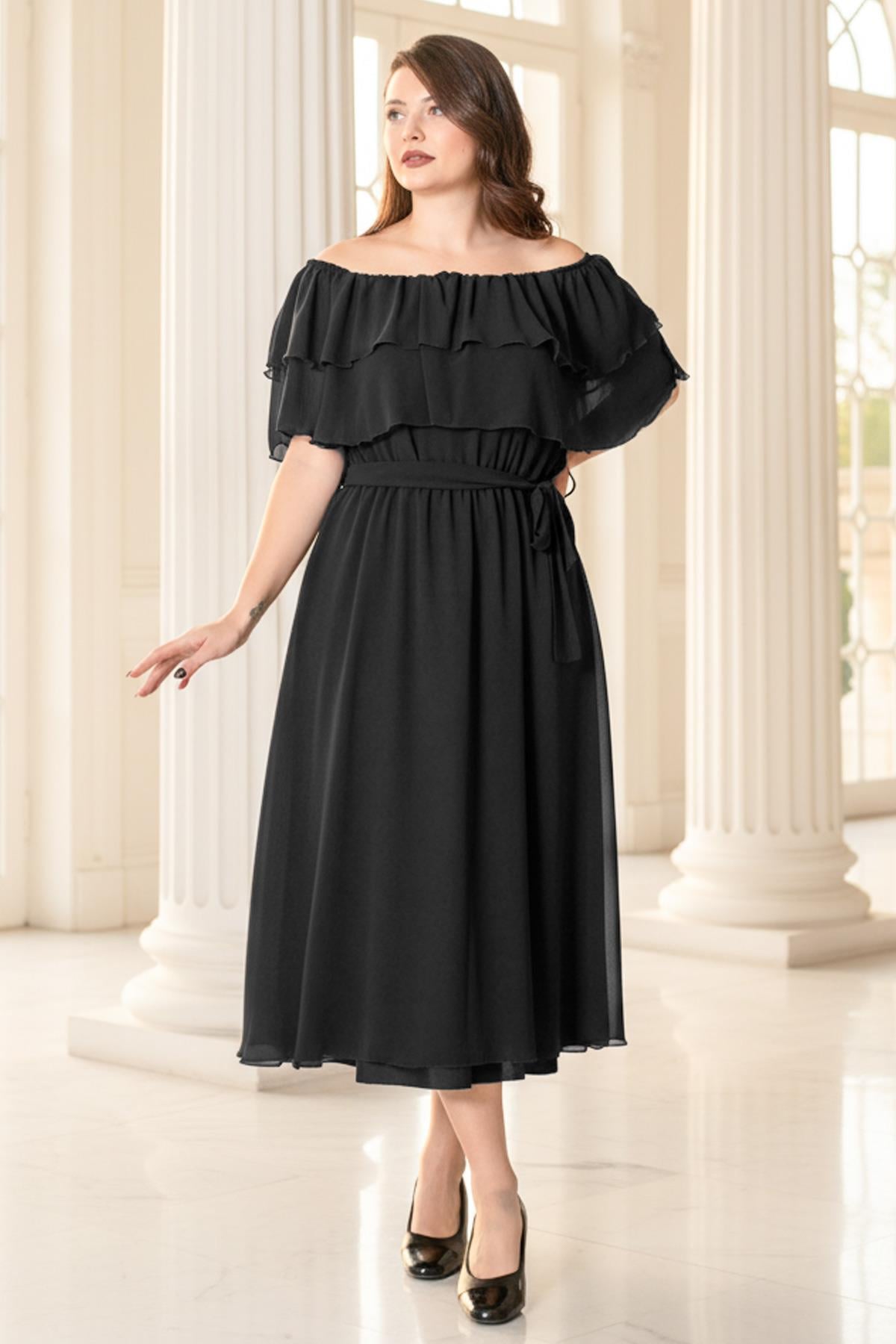 Karmen Collar Chiffon Evening Dress Black FHM918