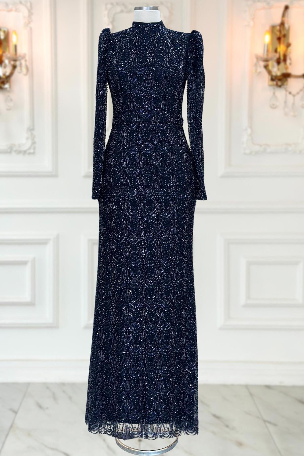 Dora Tesettür Abiye Lacivert AMH1058