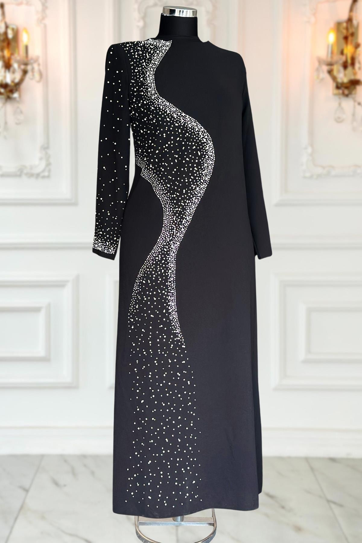 Didar Tesettür Abiye Siyah ISR1034