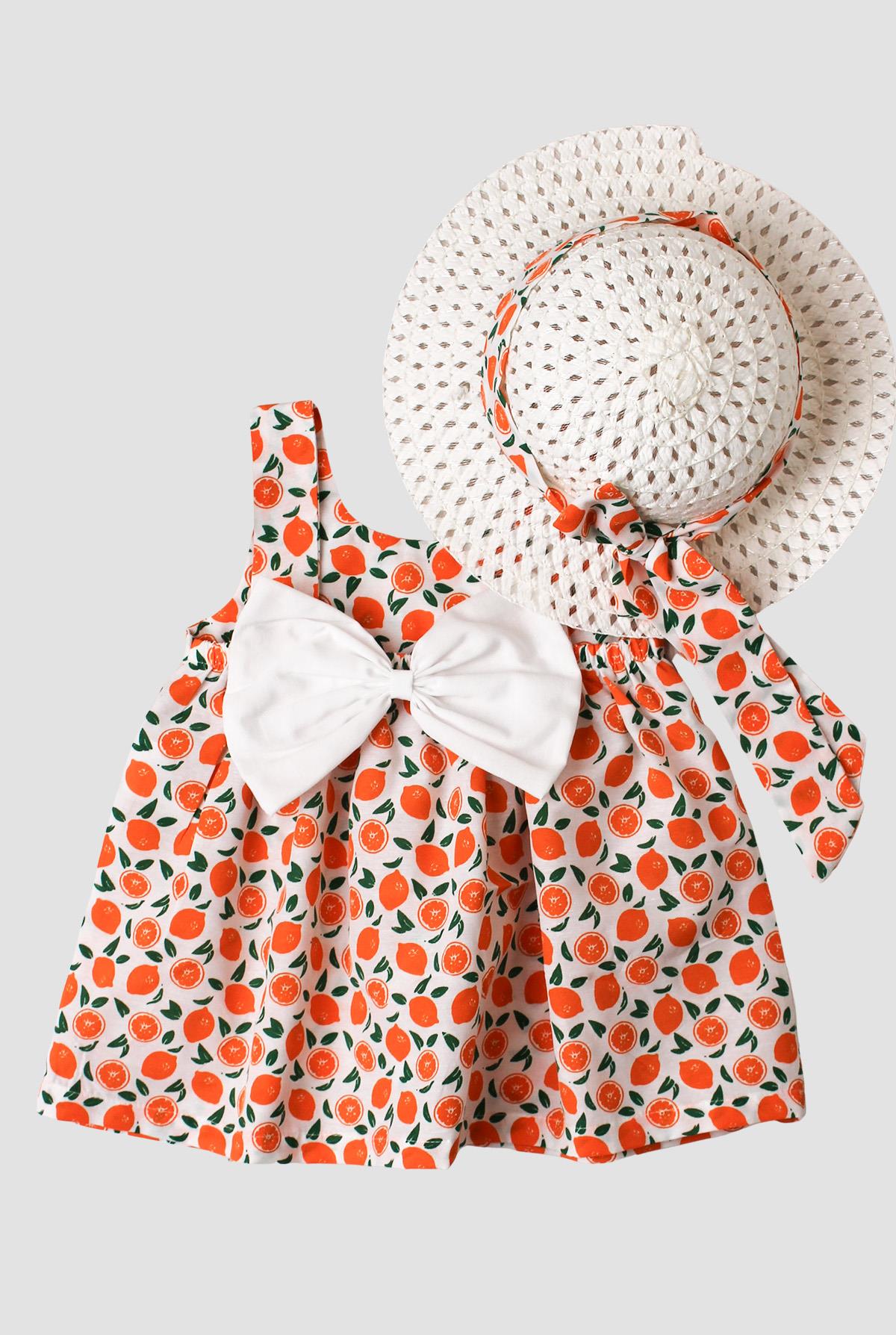 Patterned Dress With Hat Orange MDVK122