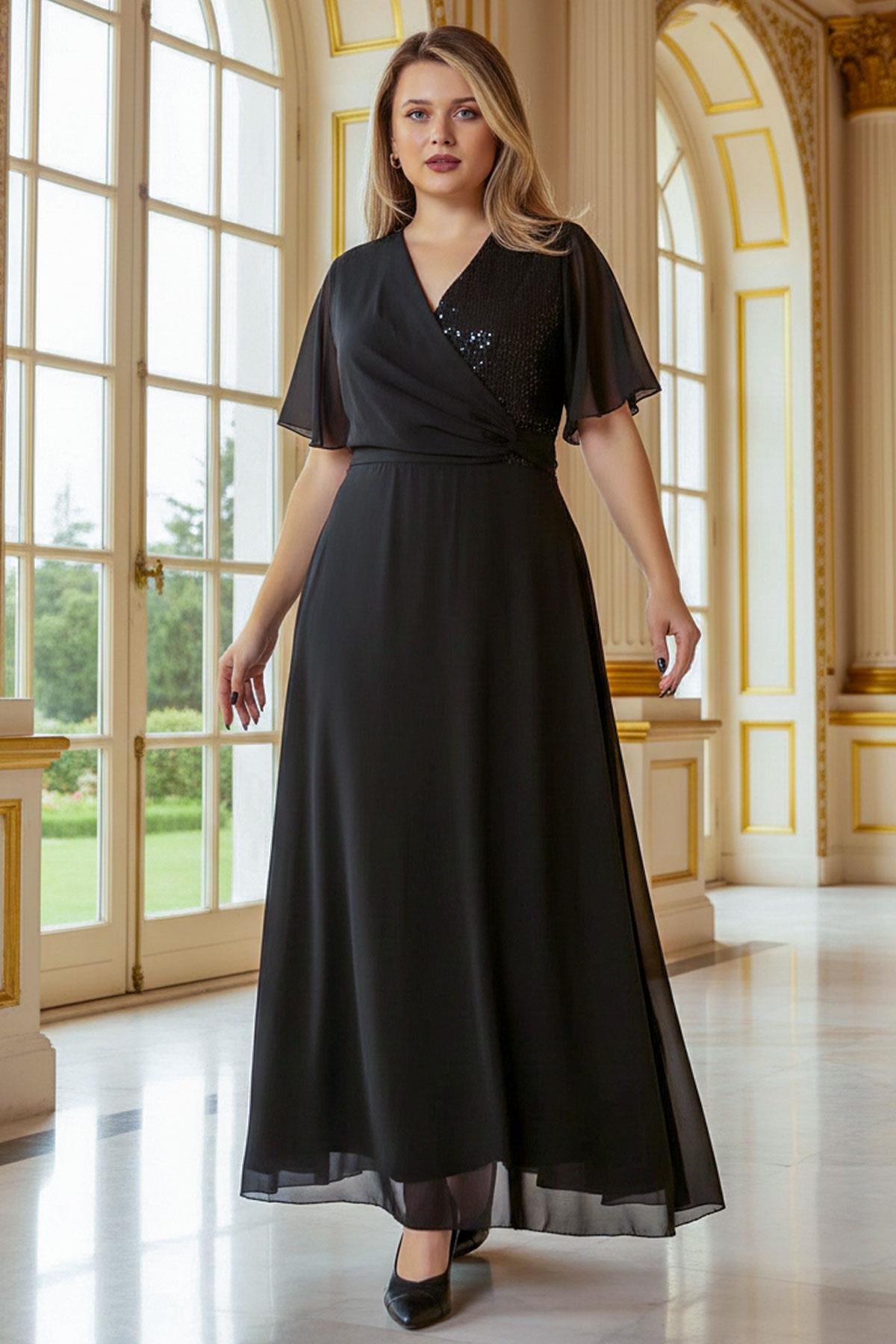 Pul Payet Detaylı Şifon Elbise