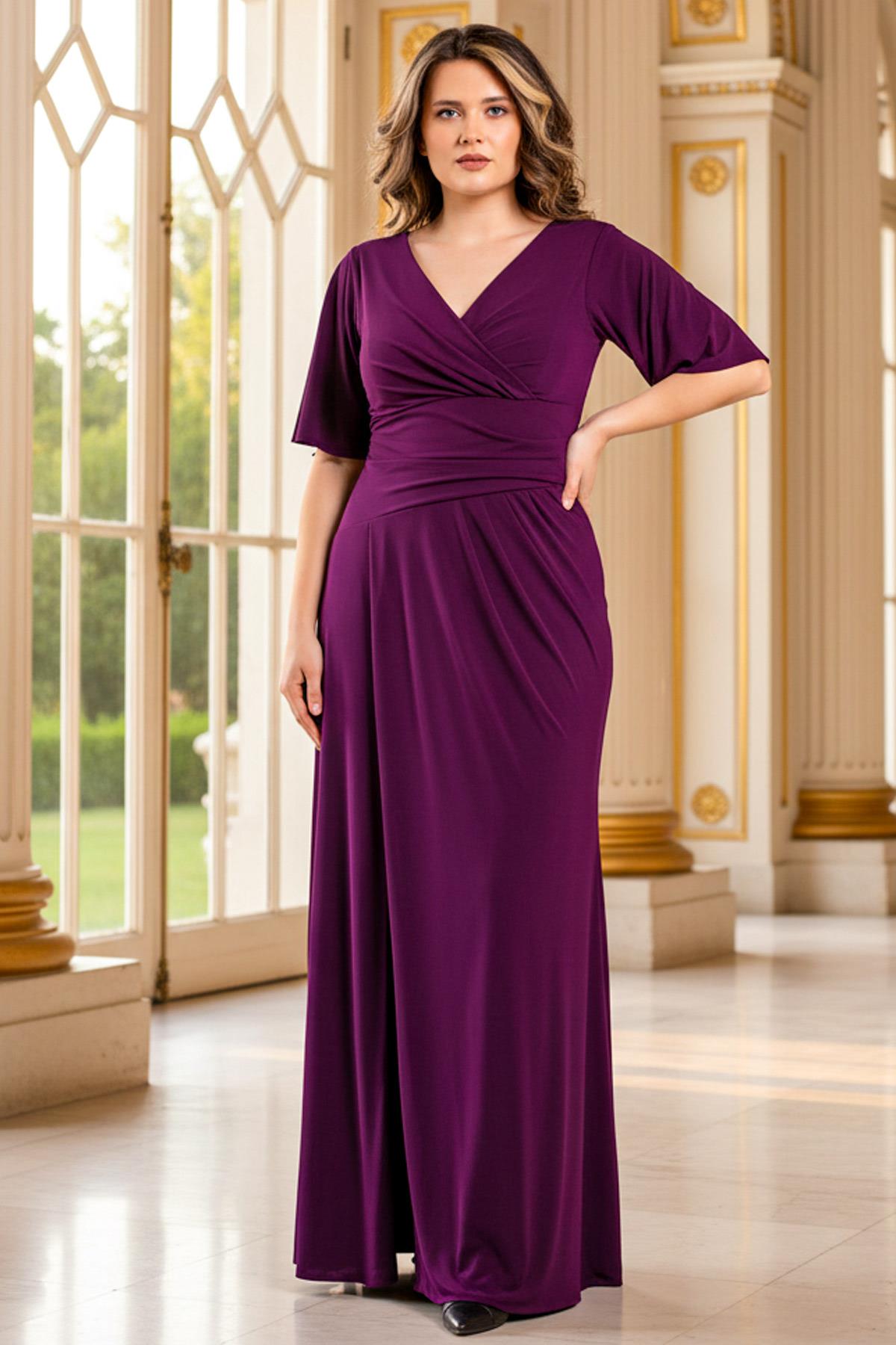 Flowing Sandy Evening Dress Plum MDV368
