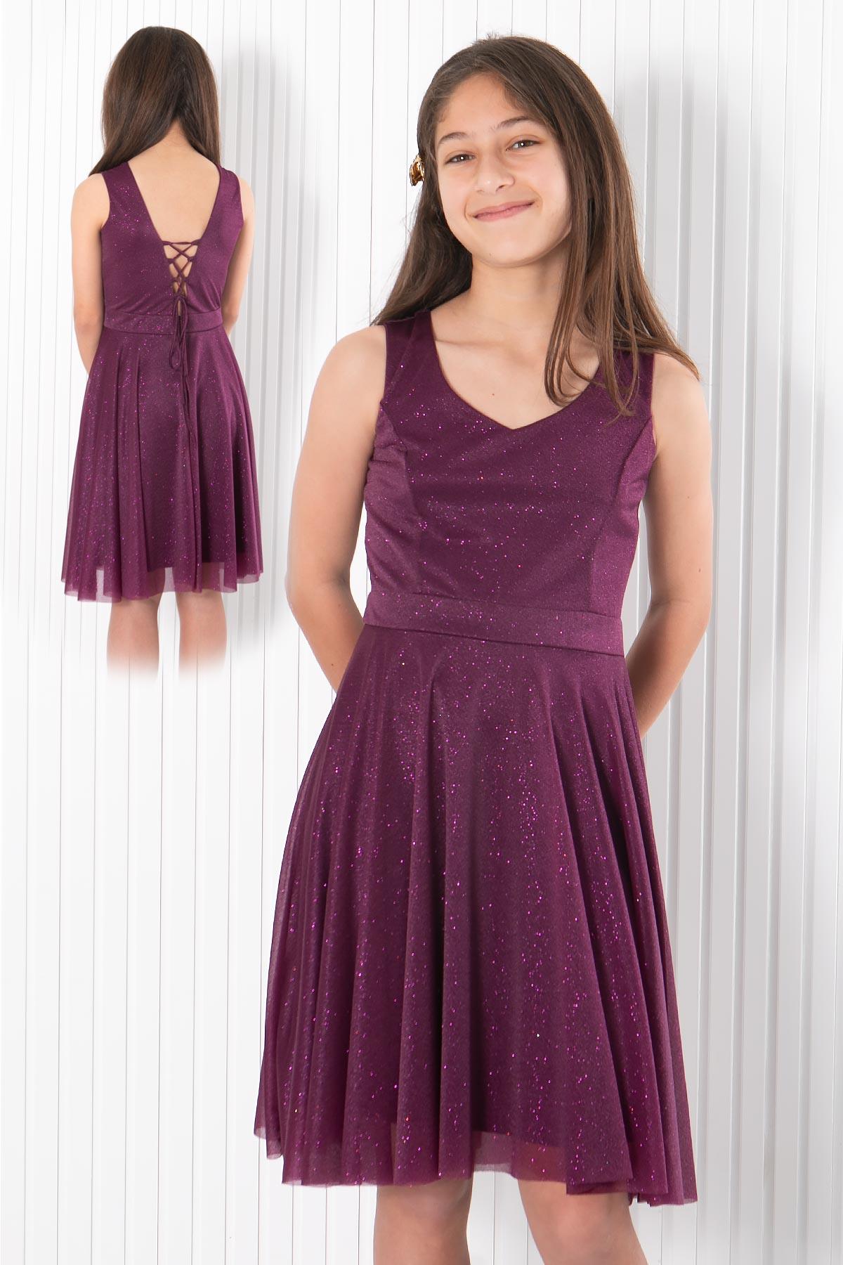 Back Detailed Tulle Evening Dress Navy Blue MDV942