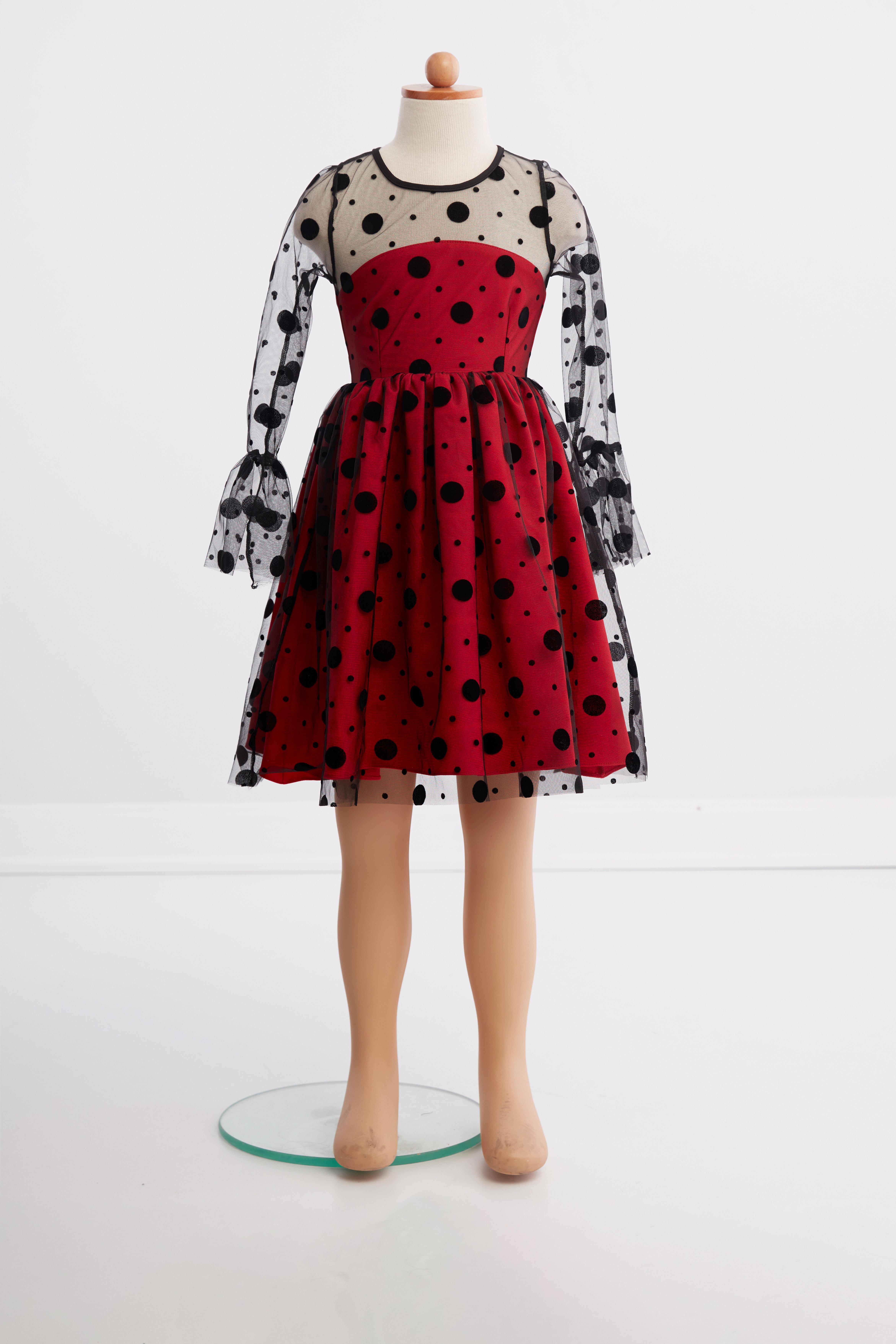 KIZ ÇOCUK SİYAH PUANTİYELİ TÜLLÜ ELBİSE