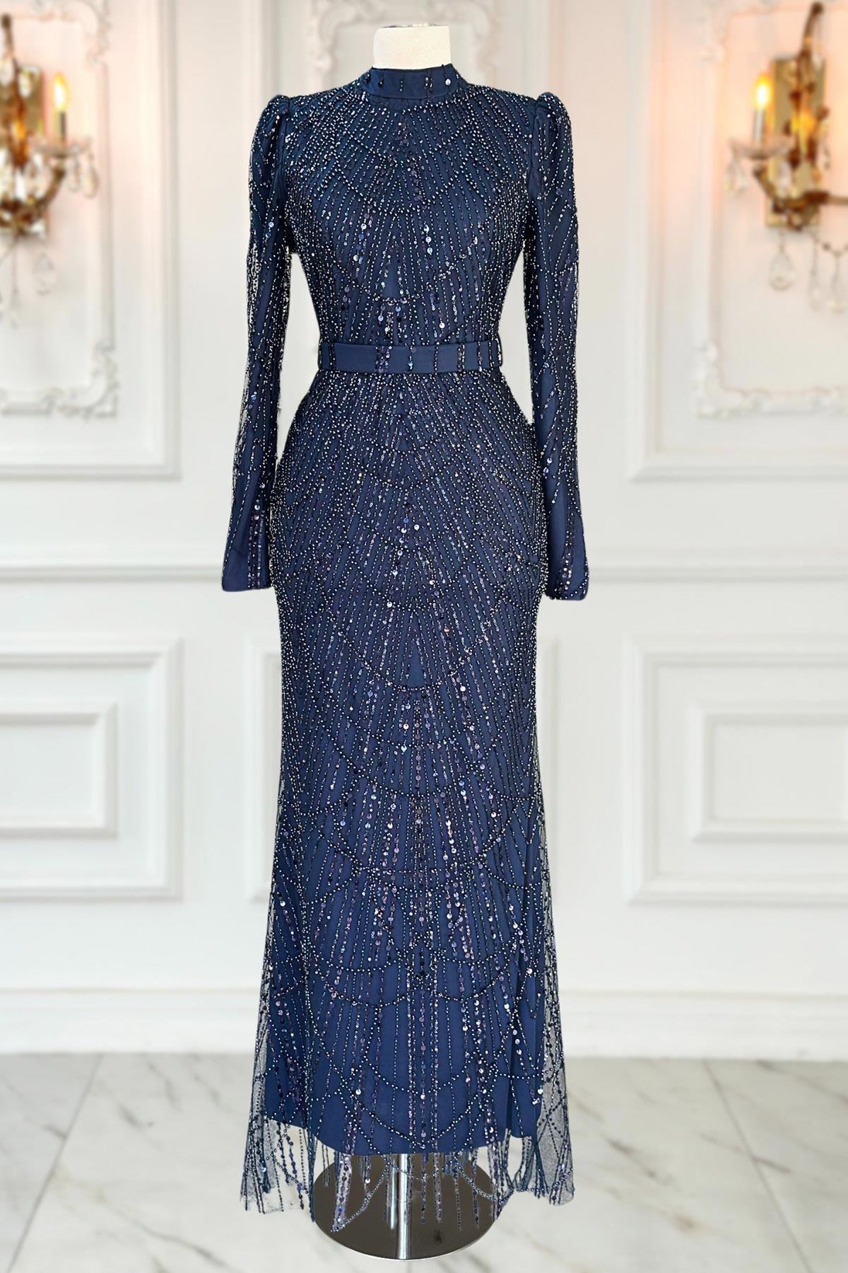  Aysima Abiye Elbise Lacivert AMH1052