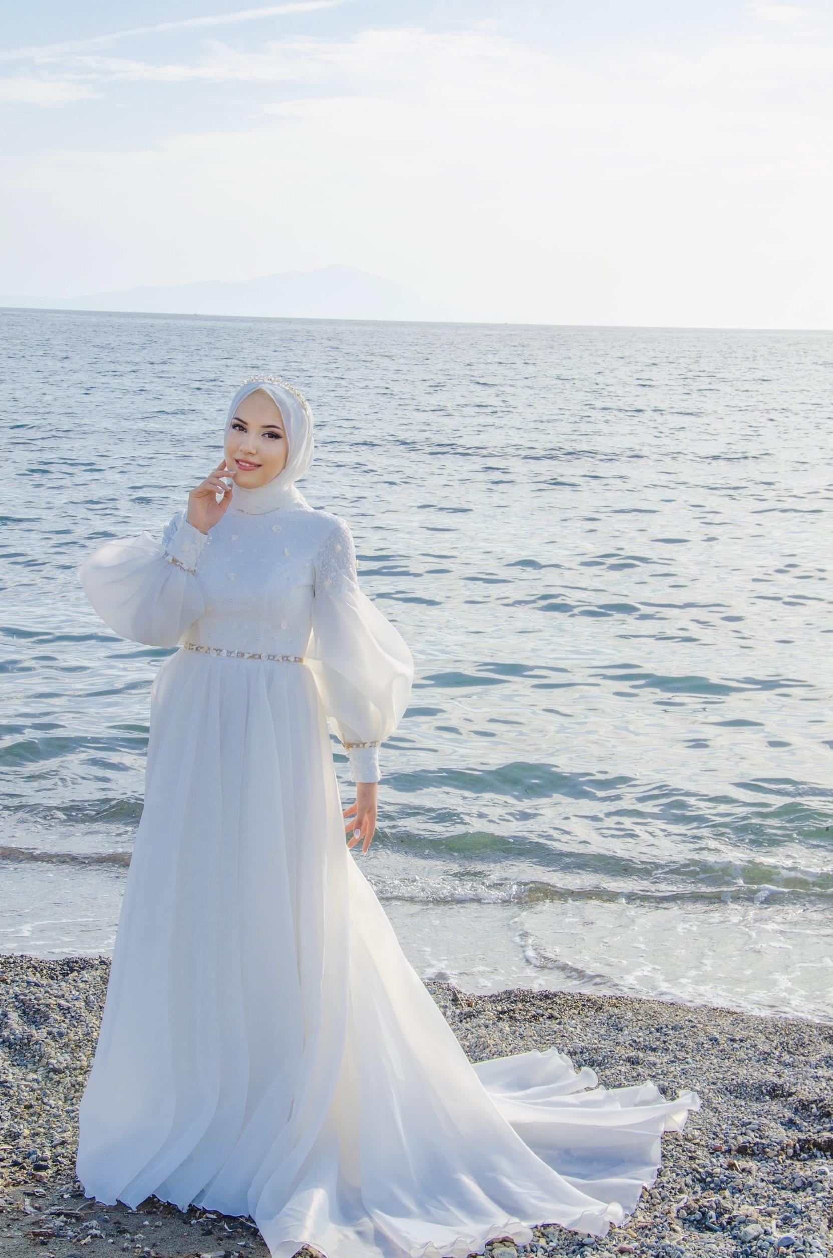 Robe de soirée modeste blanc cassé LFZ412