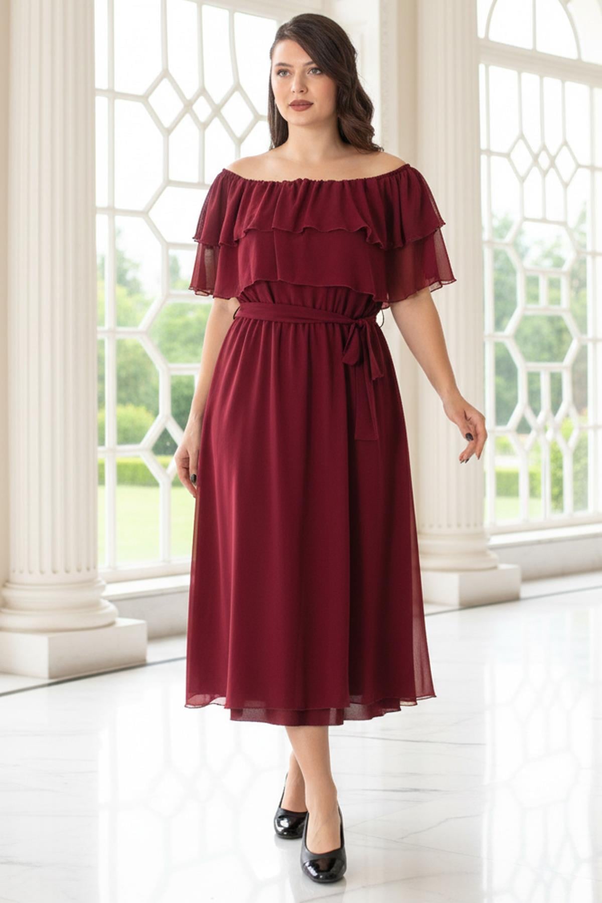 Karmen Collar Chiffon Evening Dress Plum FHM918