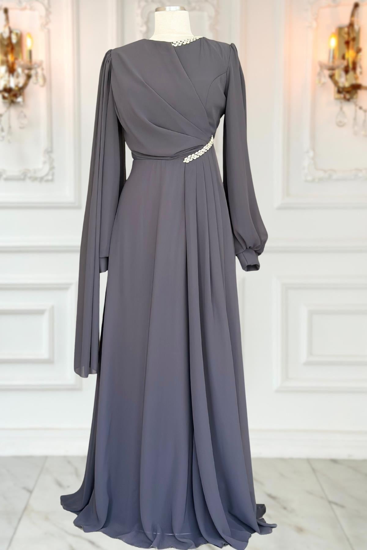 Feza Abiye Elbise Antrasit AMH1060