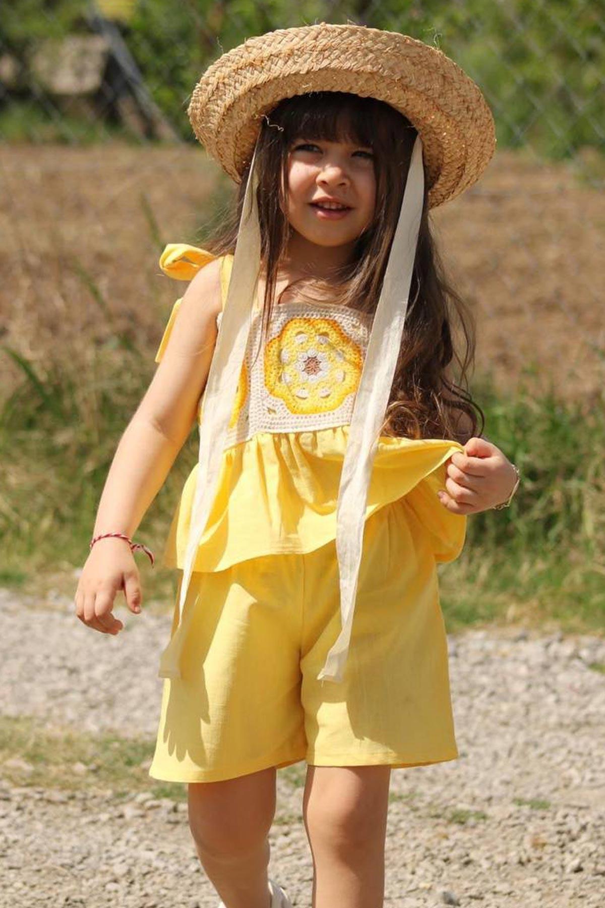 Print Embroidered Double Set Yellow MDVK138