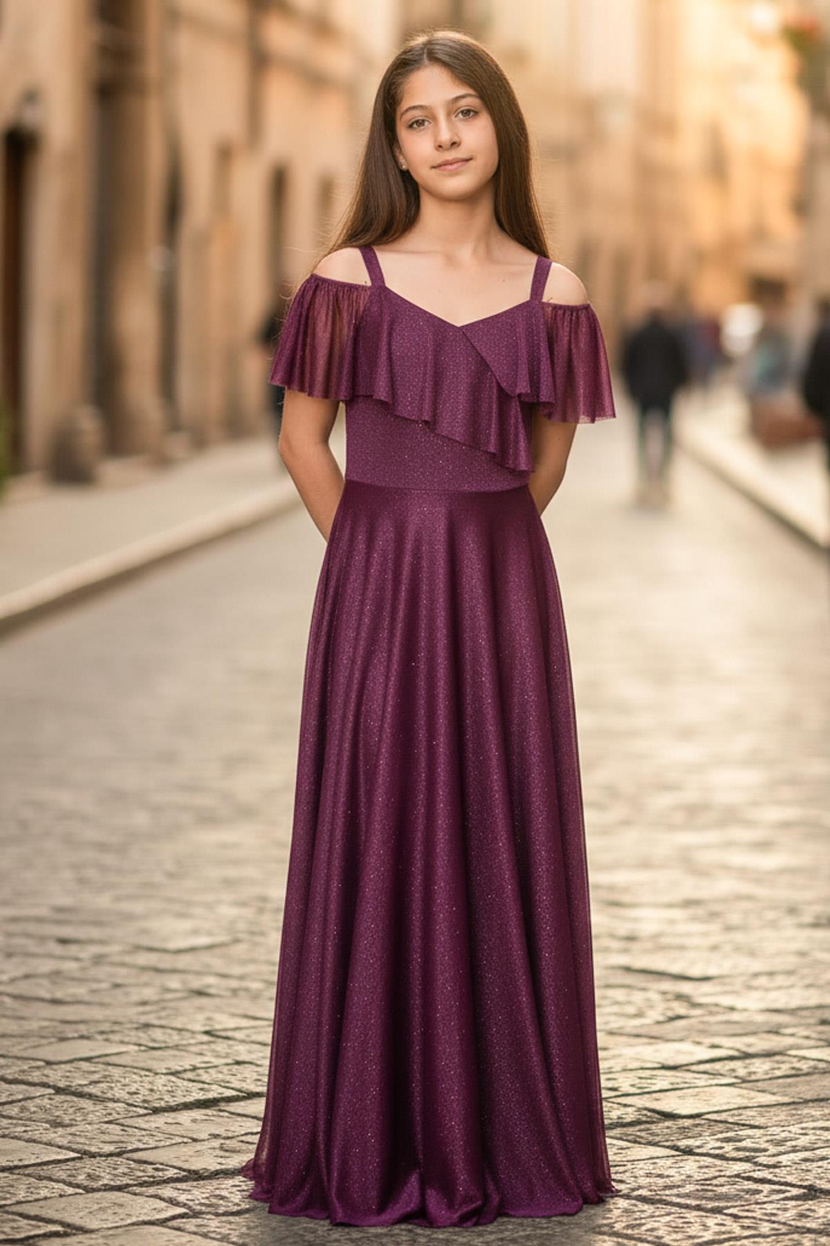 Lurex Abendkleid Pflaume MDV938