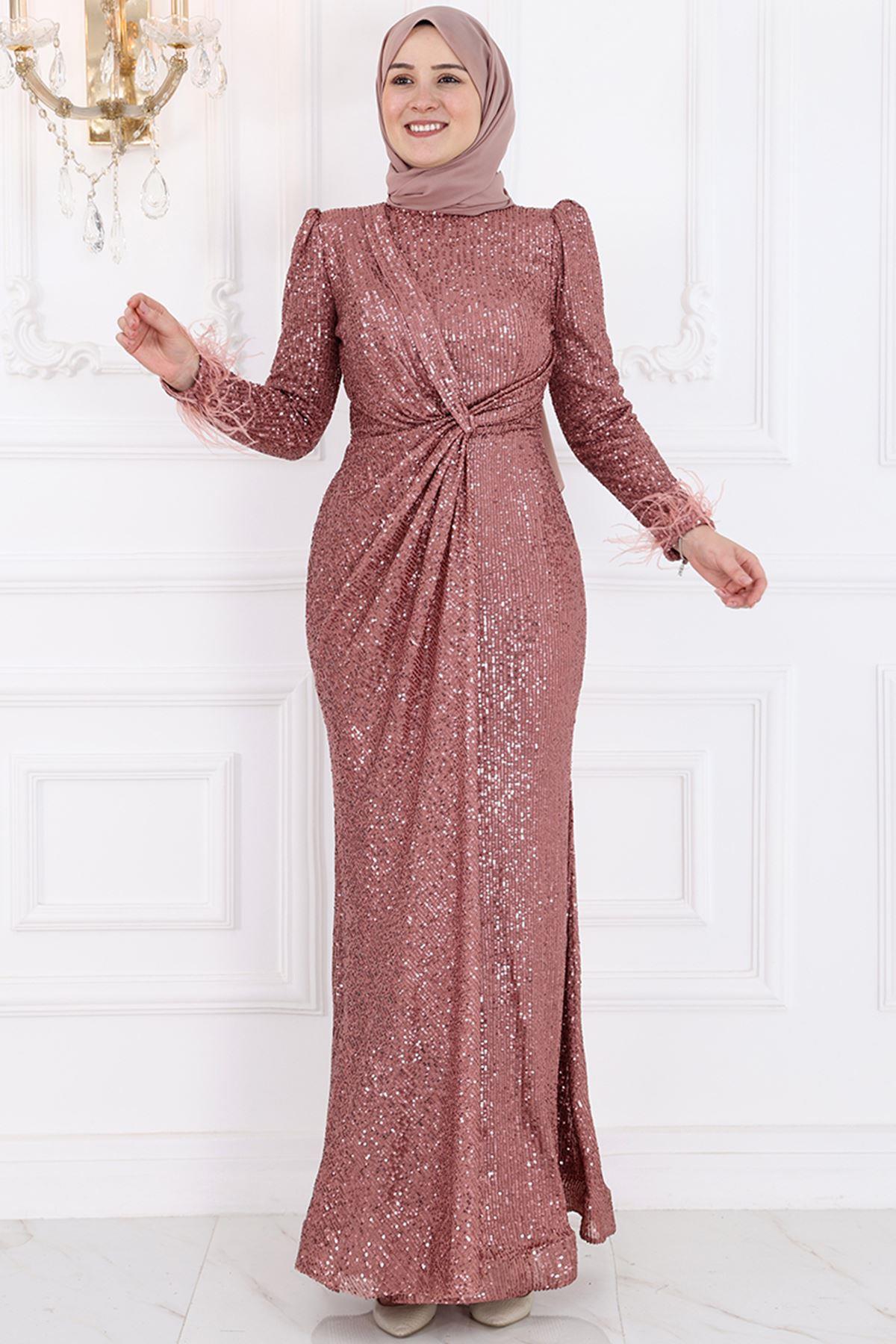 Robe de Soirée à Sequins Rose Séchée AMH998