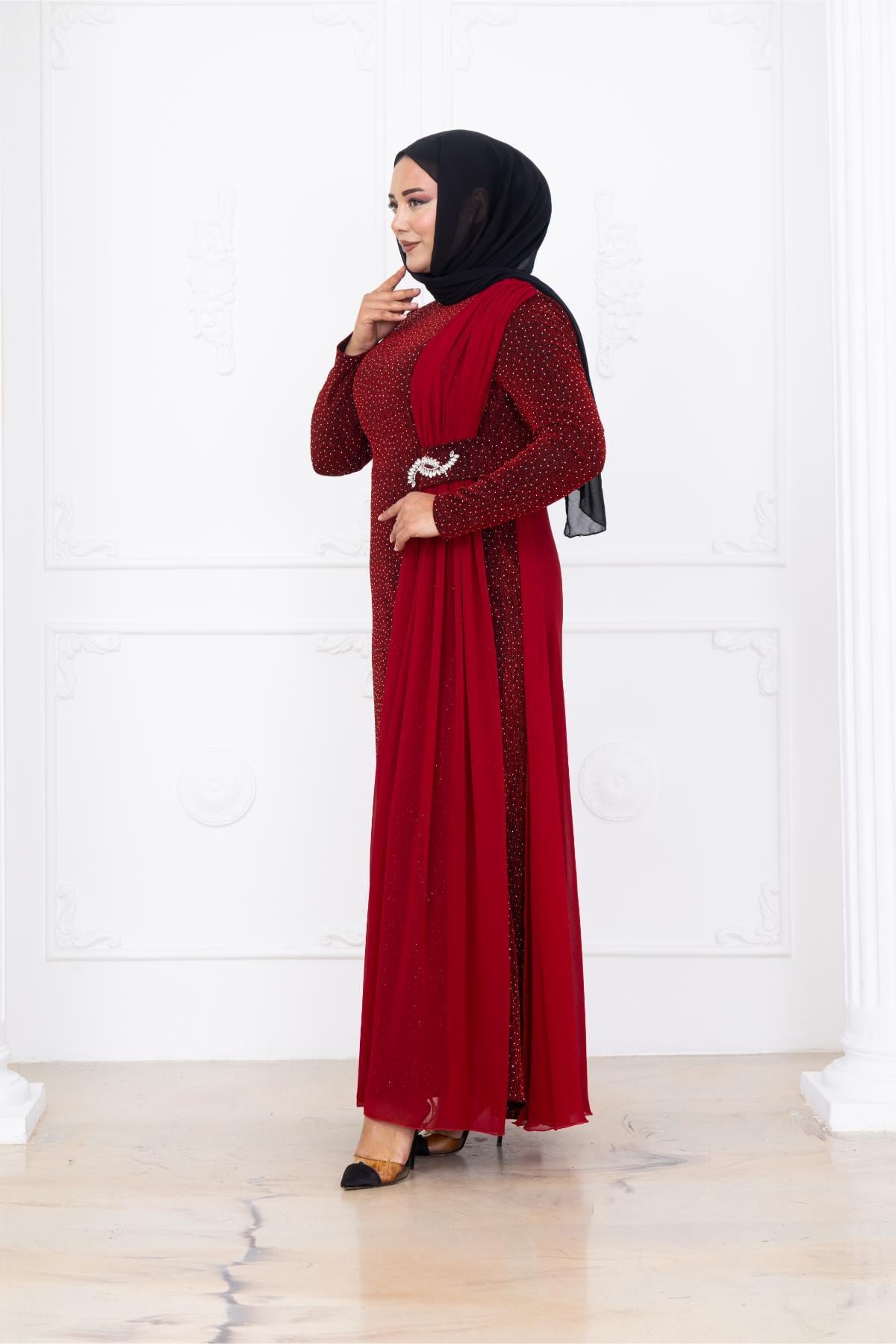Nil Tesettür Abiye Bordo AMH1096