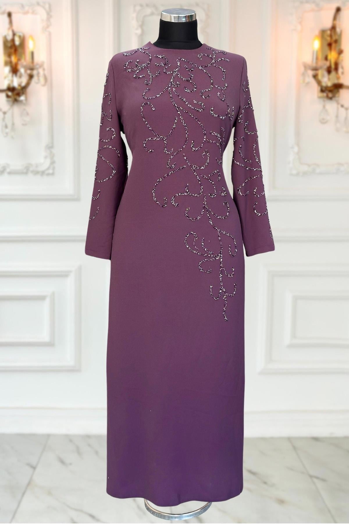 Robe de Soirée En Pierre Lilas AMH1020