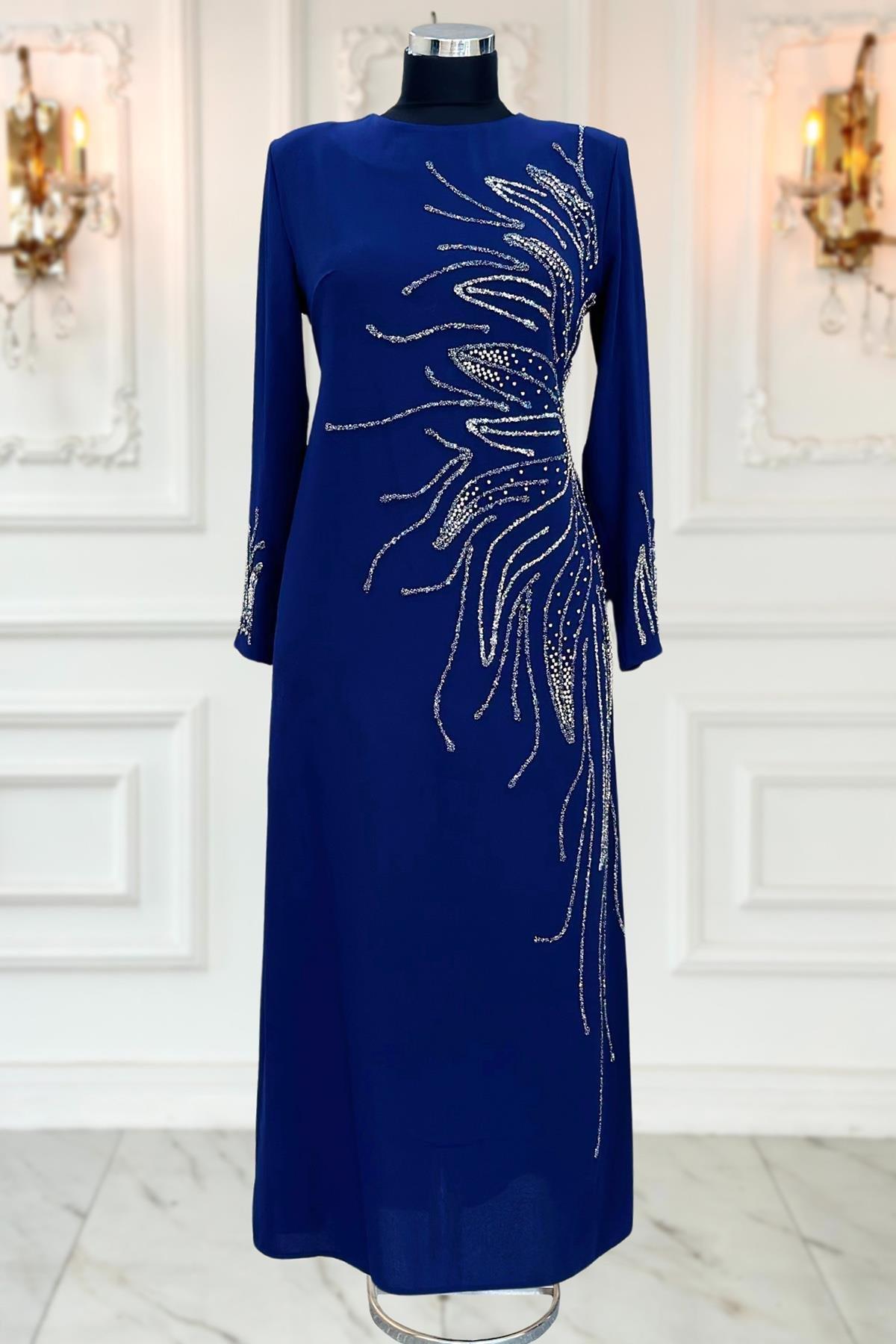 Vera Tesettür Abiye Elbise Lacivert AMH1030