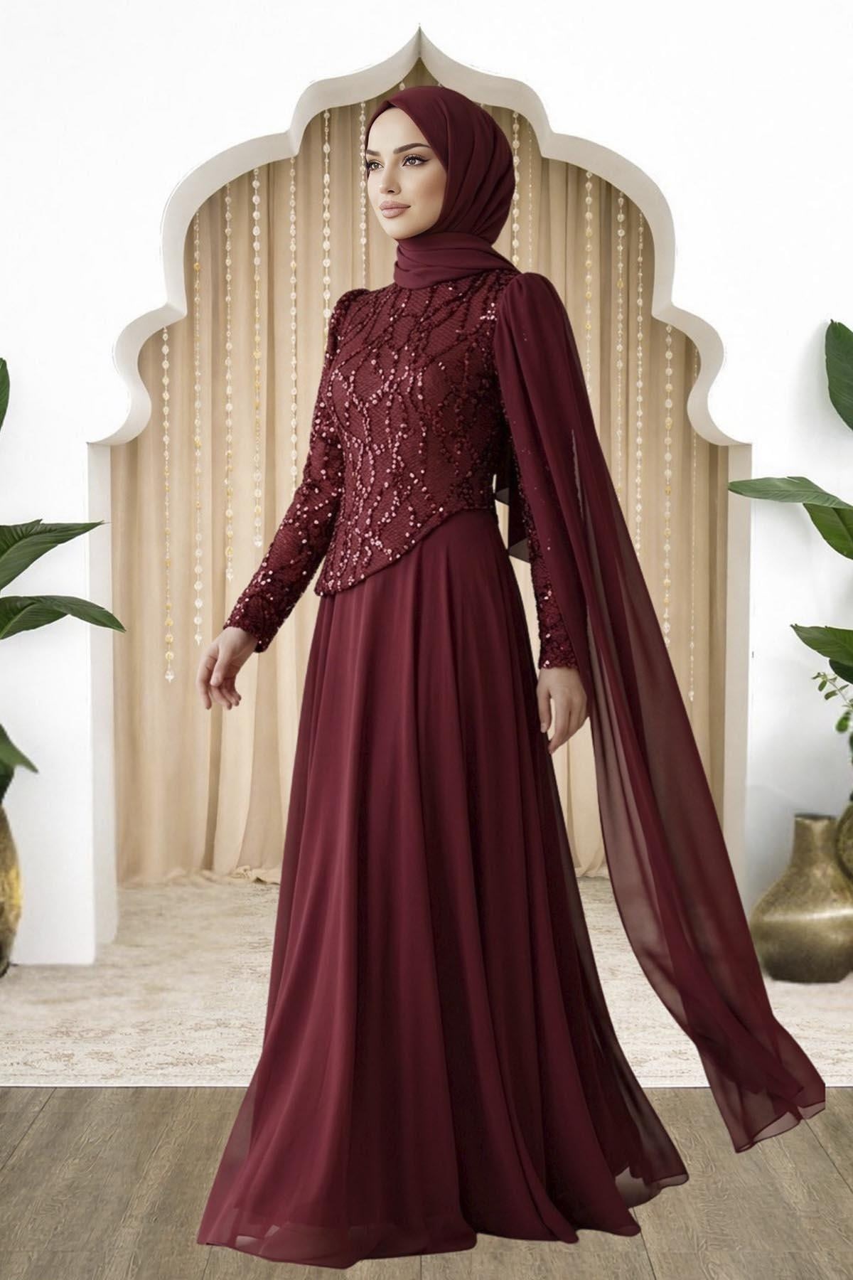 Tülin Abiye Elbise Bordo AMH1160