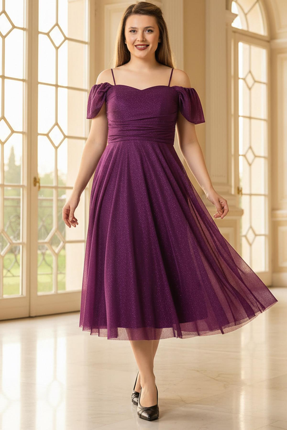 Robe de Soirée Bustier Pailletée Prune MDV376
