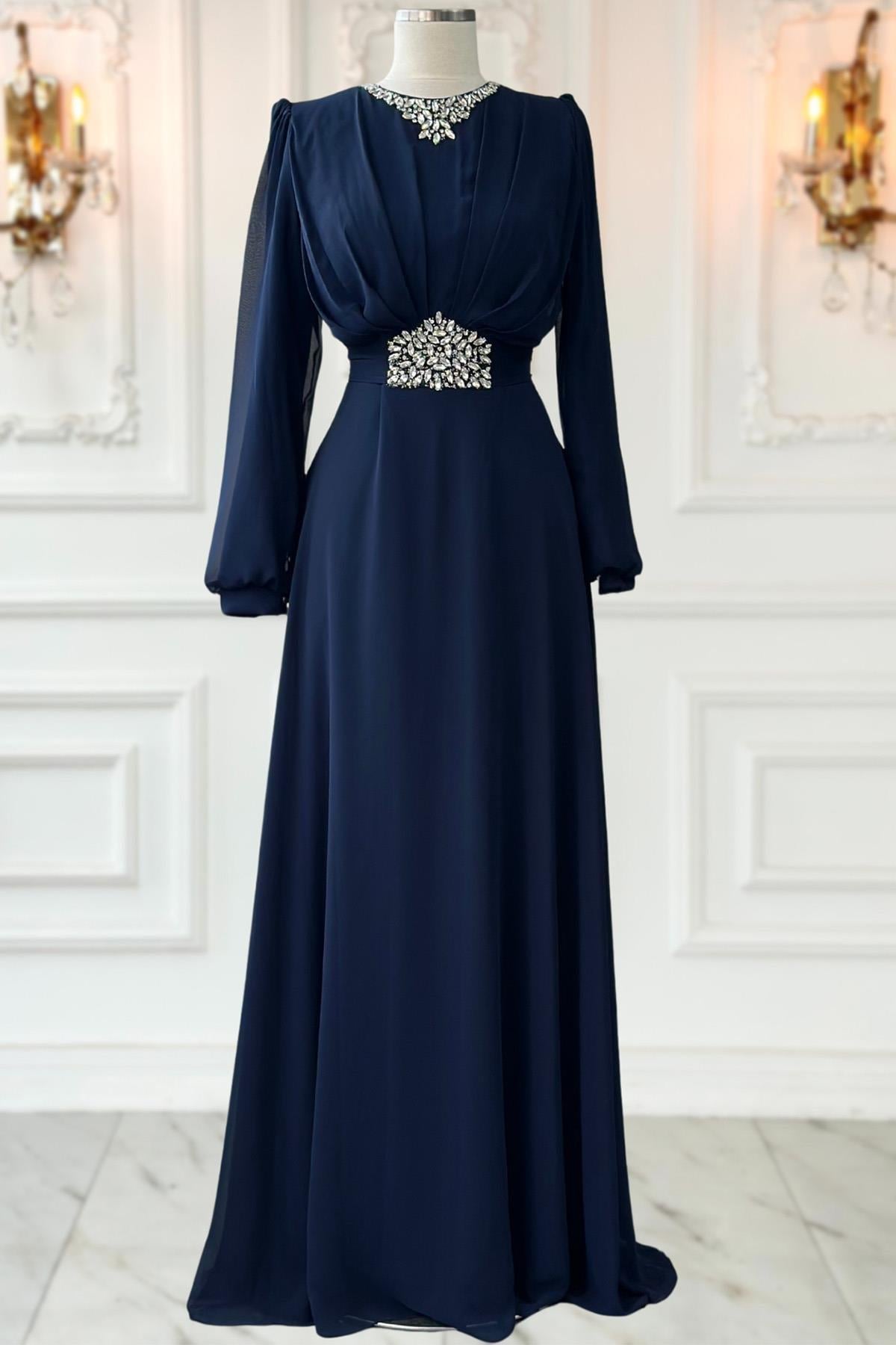 Faran Abiye Elbise Lacivert AMH1048