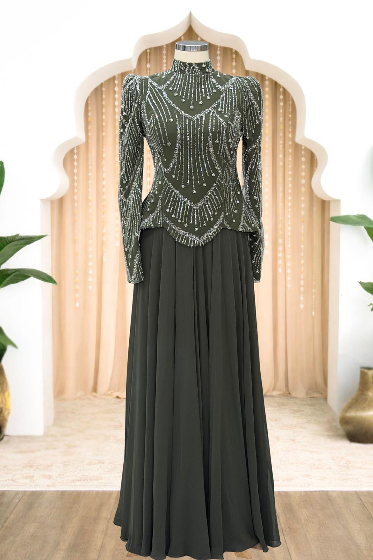 Narin Abiye Elbise HAKİ AMH1162