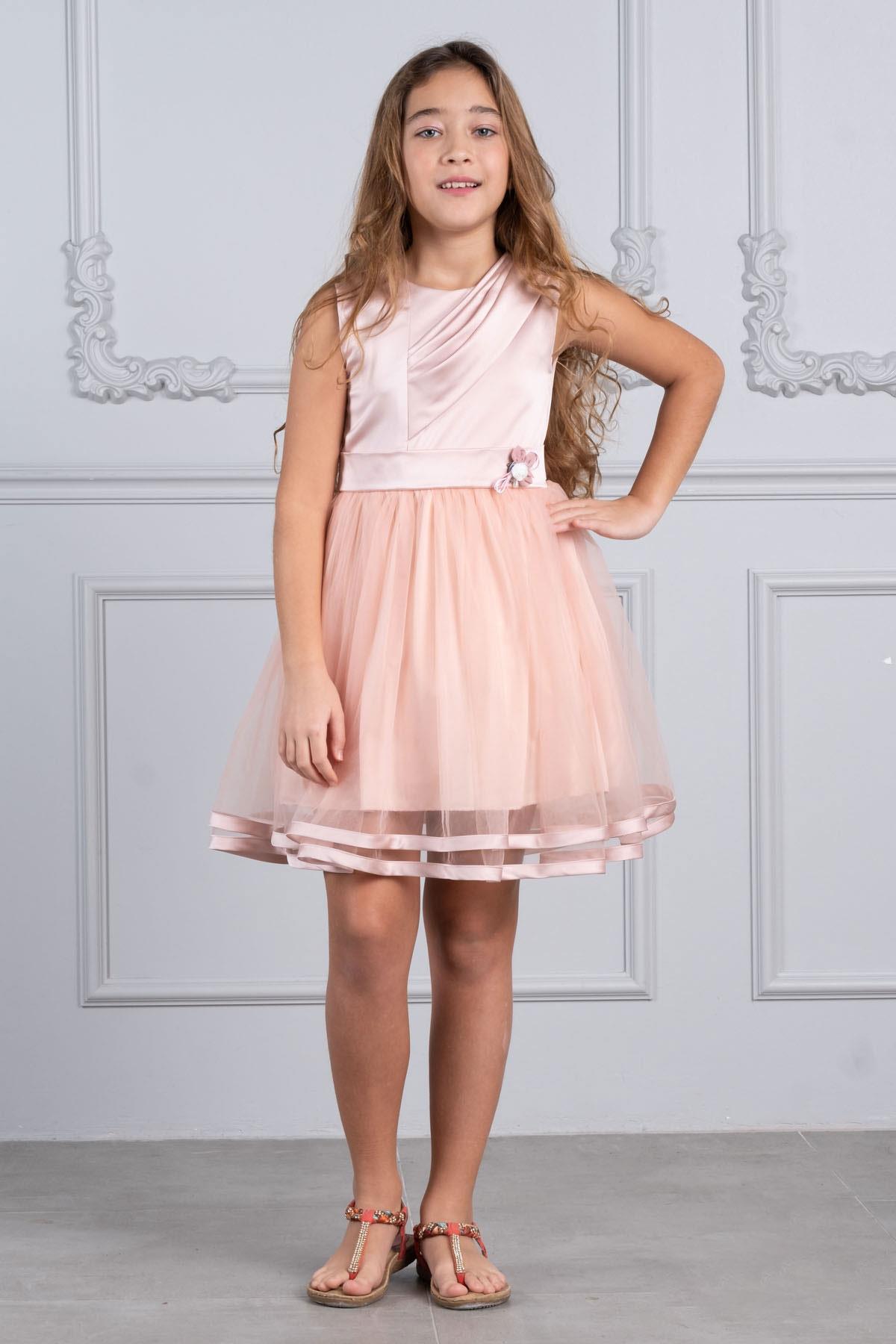 KIZ ÇOCUK SATEN VE TÜL ABİYE ELBİSE