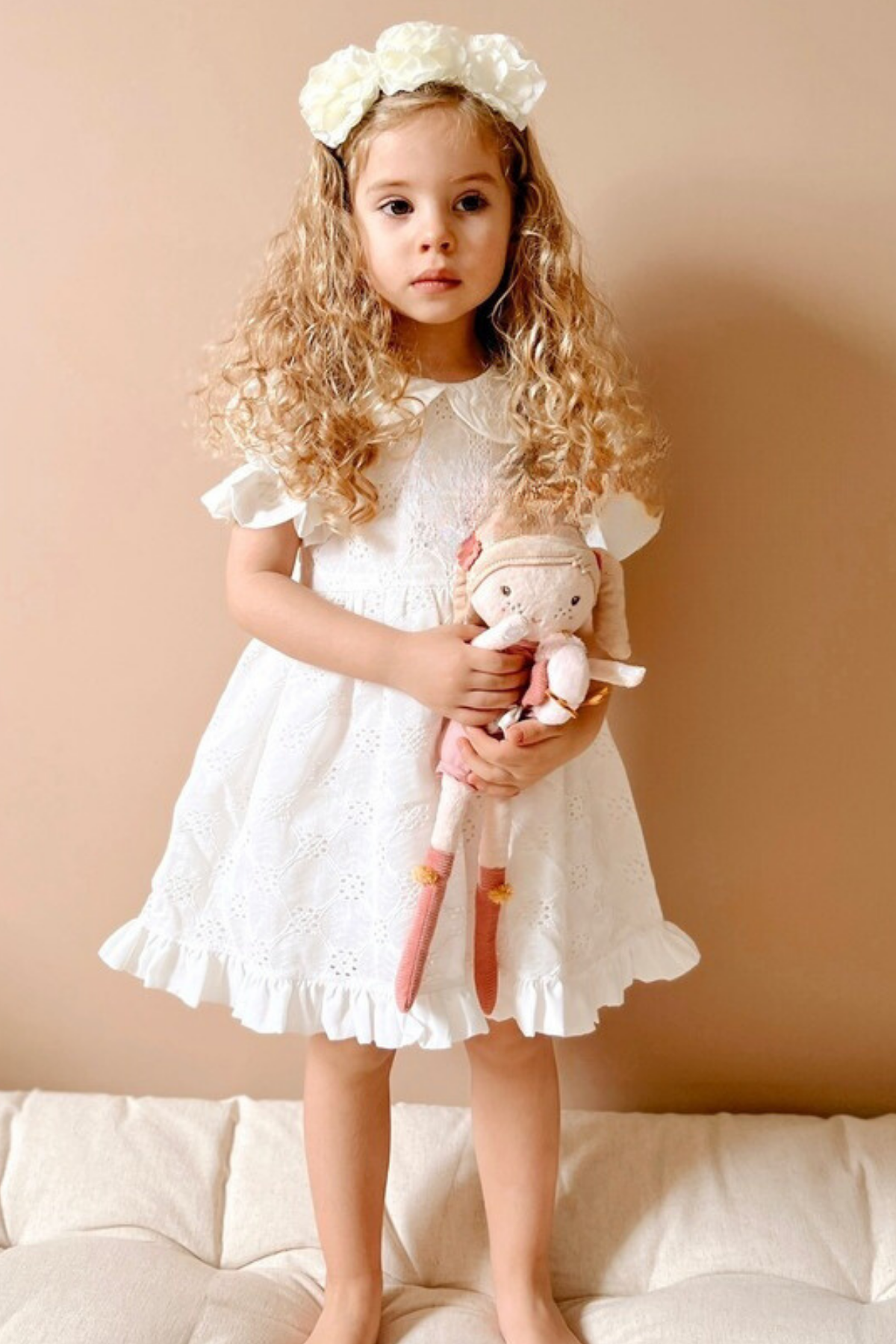 Baby Collar Dress Ecru MDVK128