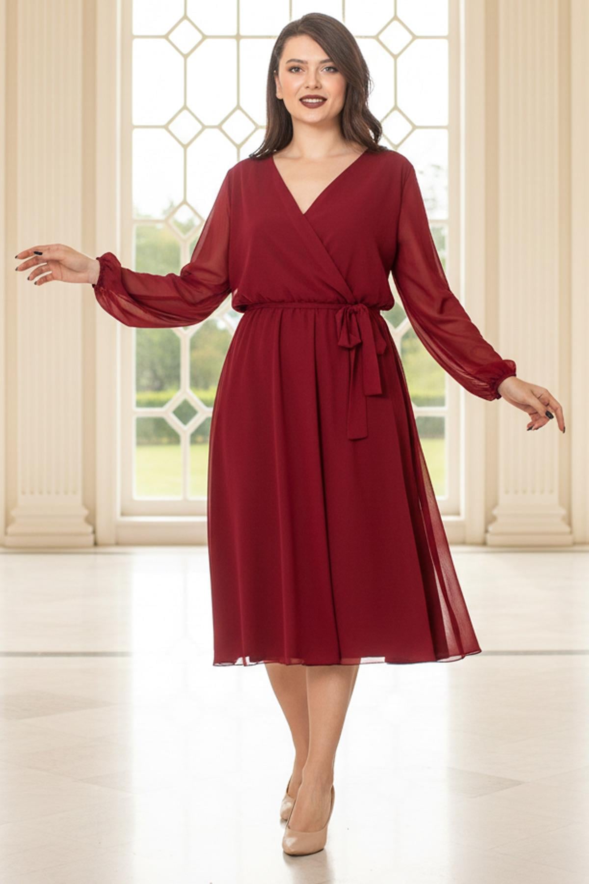 Chiffon Evening Gowns with Belt Detail Plum FHM916