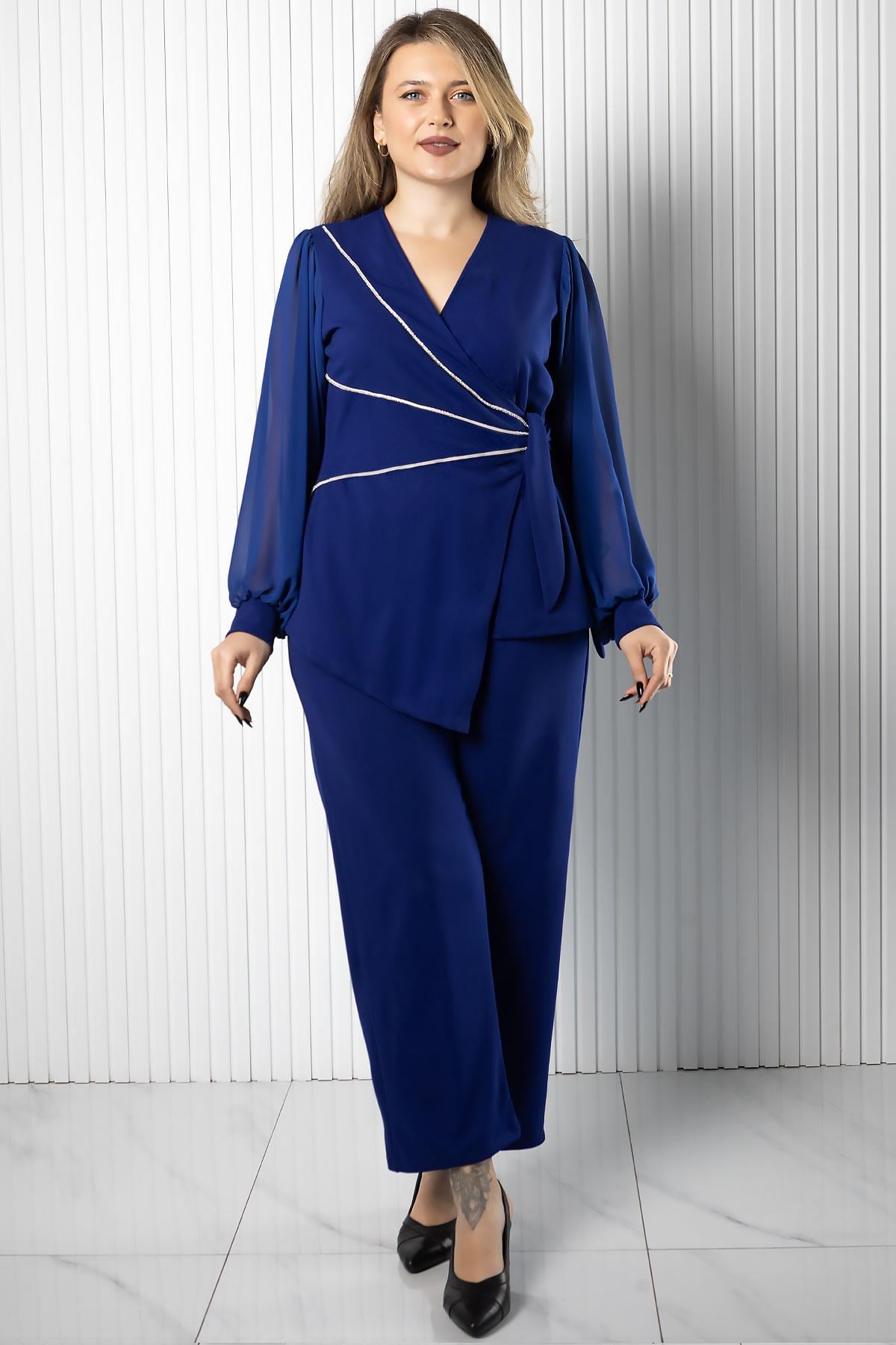 Kruvaze Bluz Pantolon Takım