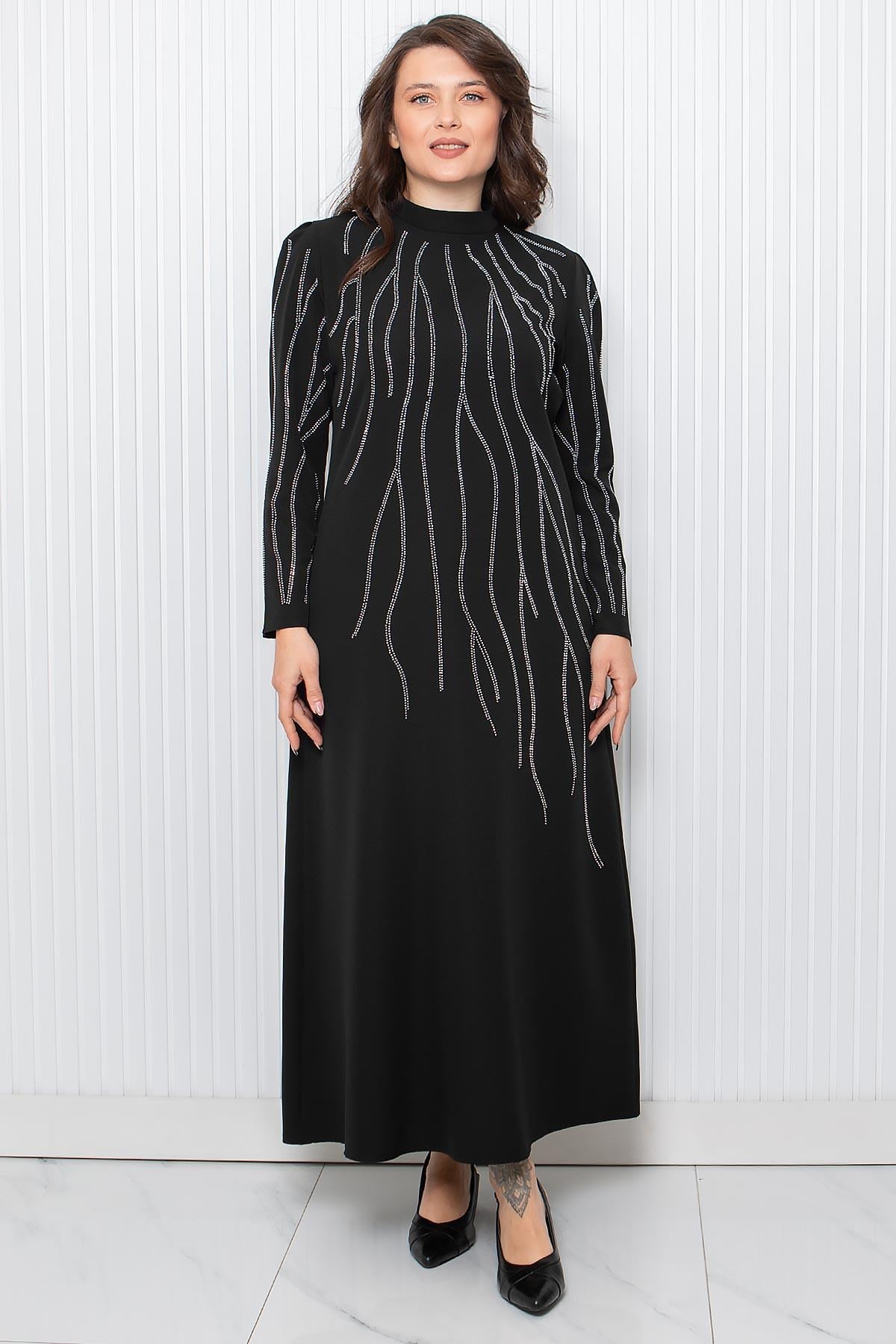 Robe De Soirée Détaillée à Imprimé Pierre Noir FHM946