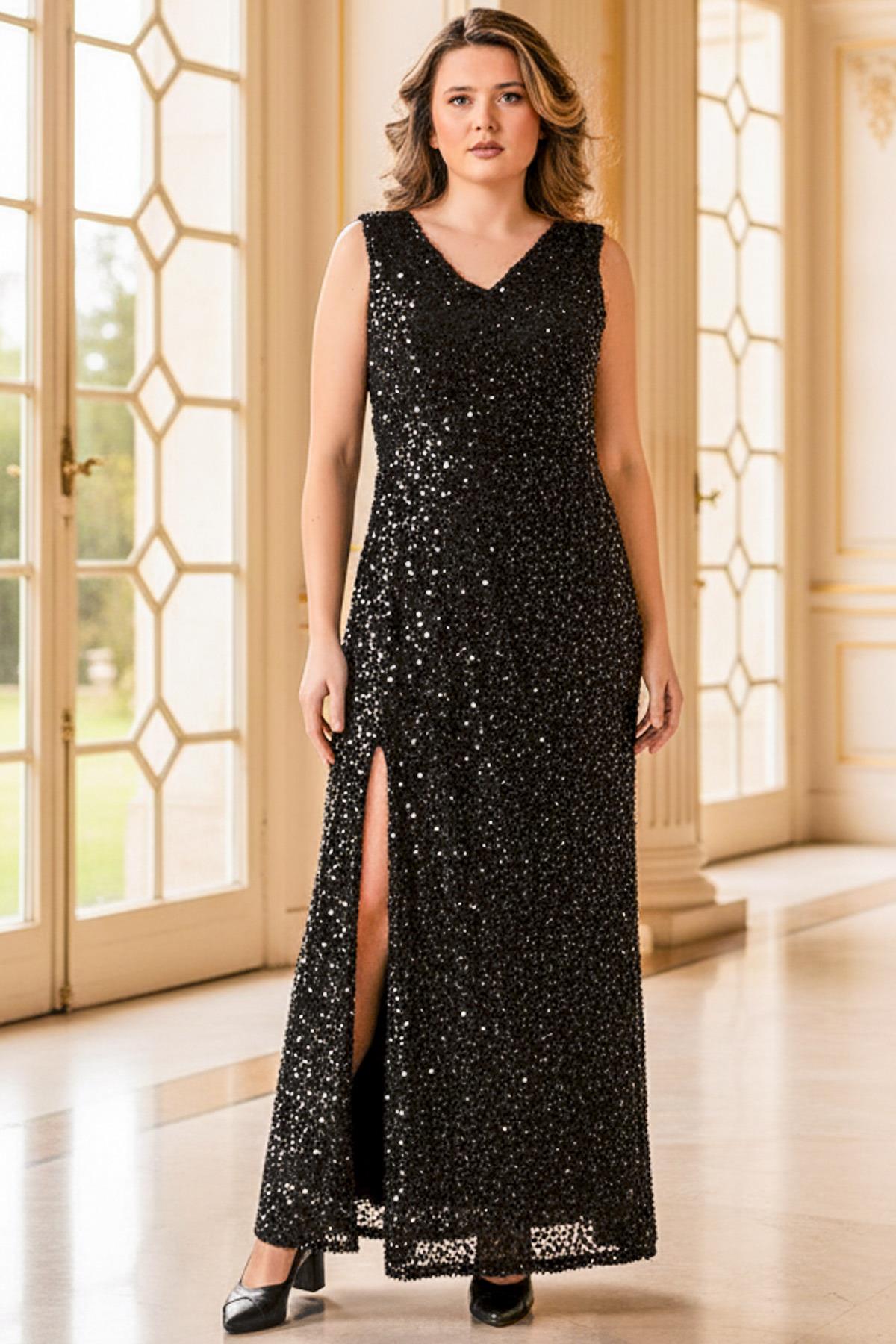 Sequined Evening Dress Black MDV372

