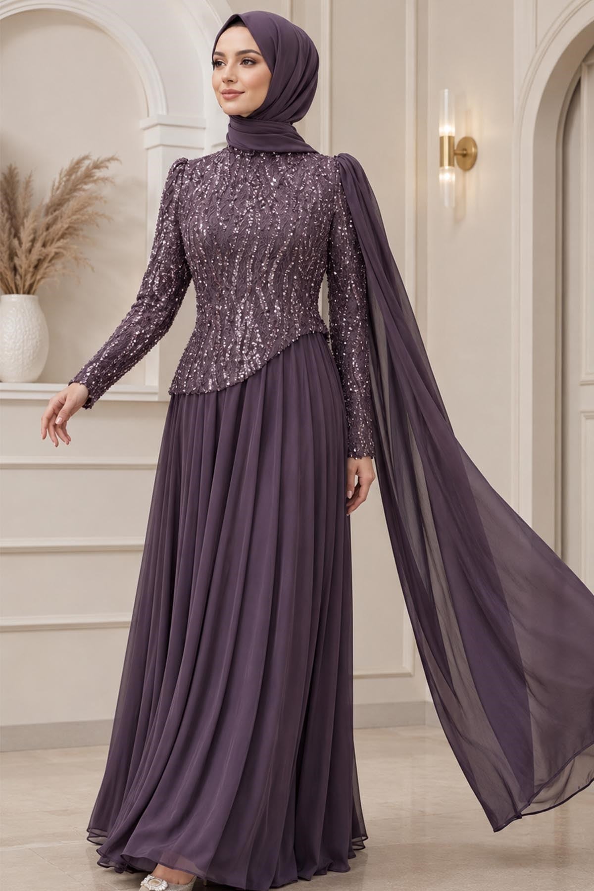 Tülin Abiye Elbise Pudra AMH1160