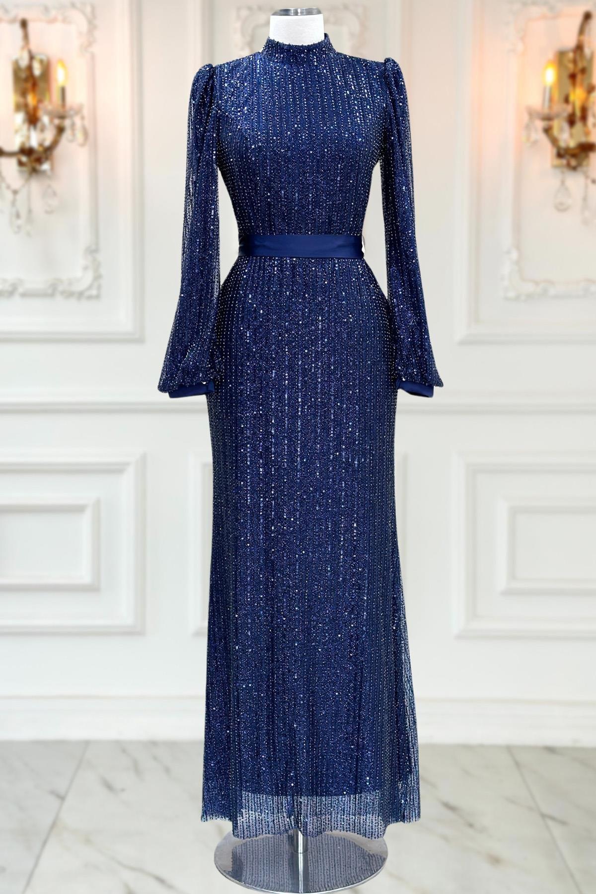 Kayra Tesettür Abiye Lacivert AMH1024