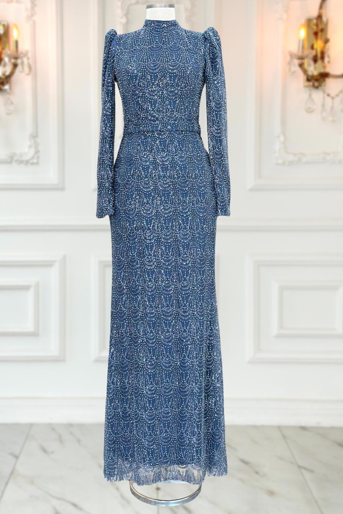 Dora Tesettür Abiye İndigo AMH1058