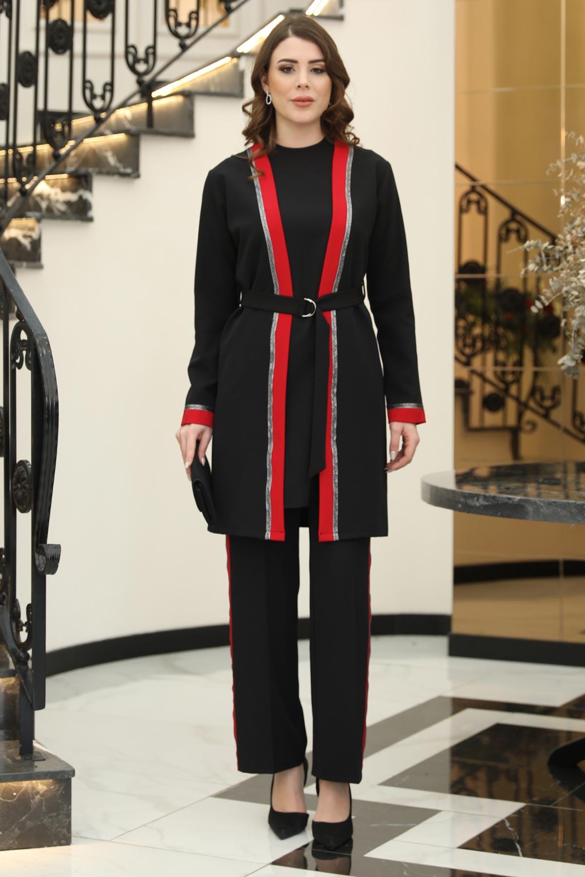 HAVİN 3'LÜ CEKET TAKIMELB38-SİYAH-KIRMIZIElben