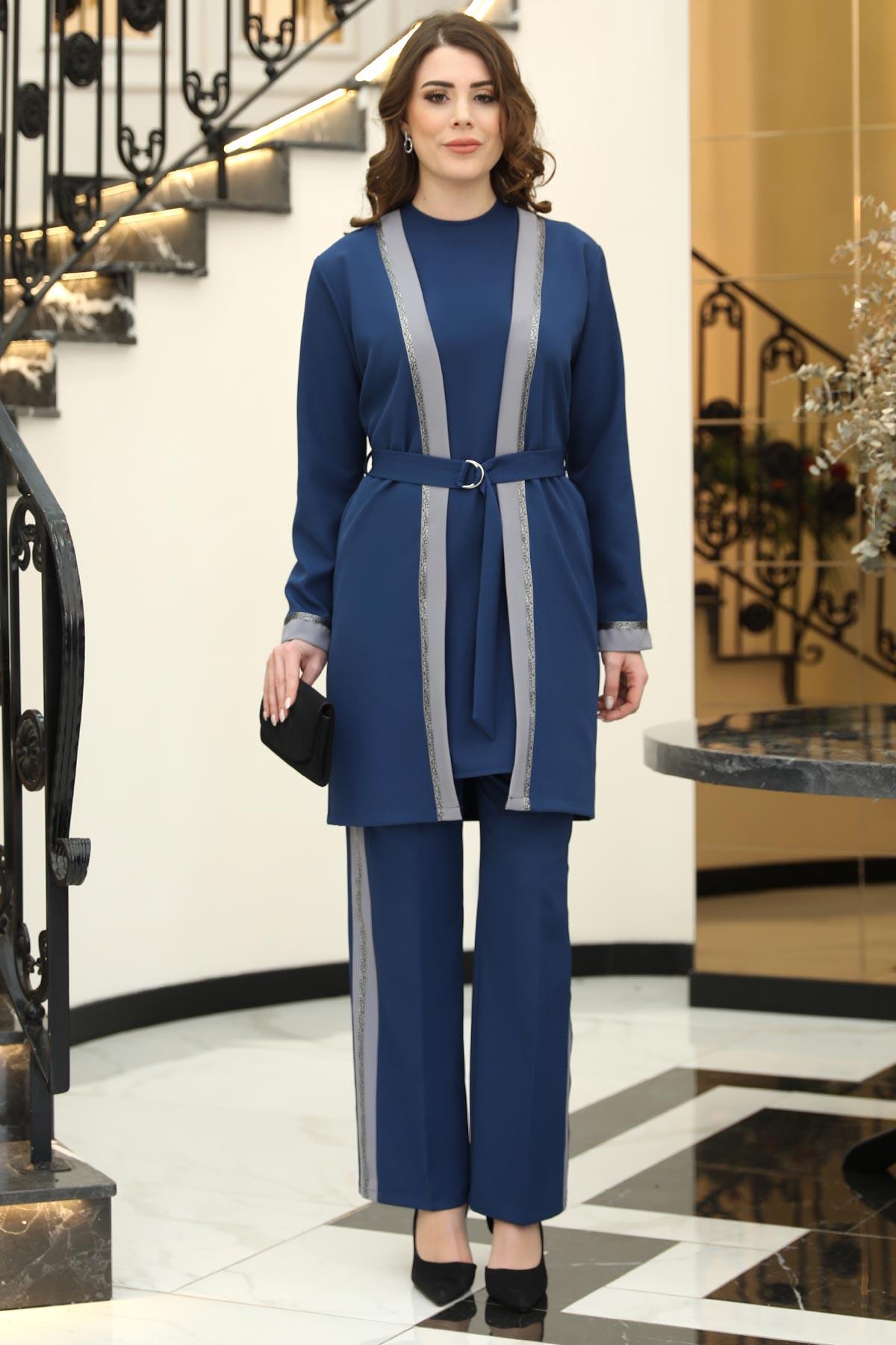 HAVİN 3'LÜ CEKET TAKIMELB38-ZÜMRÜT-GRİElben